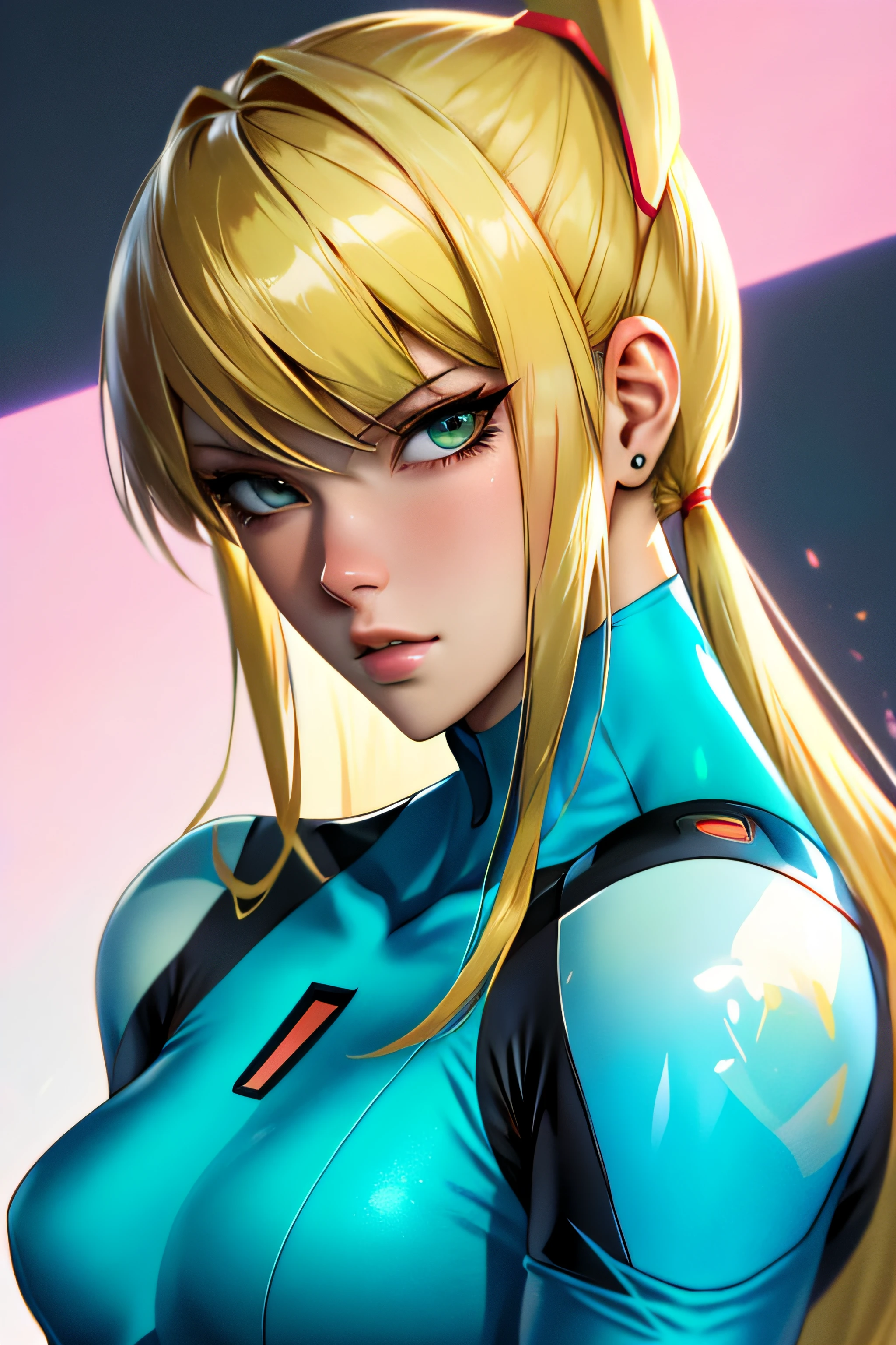 nijistyle, portrait of zero suit samus aran,
