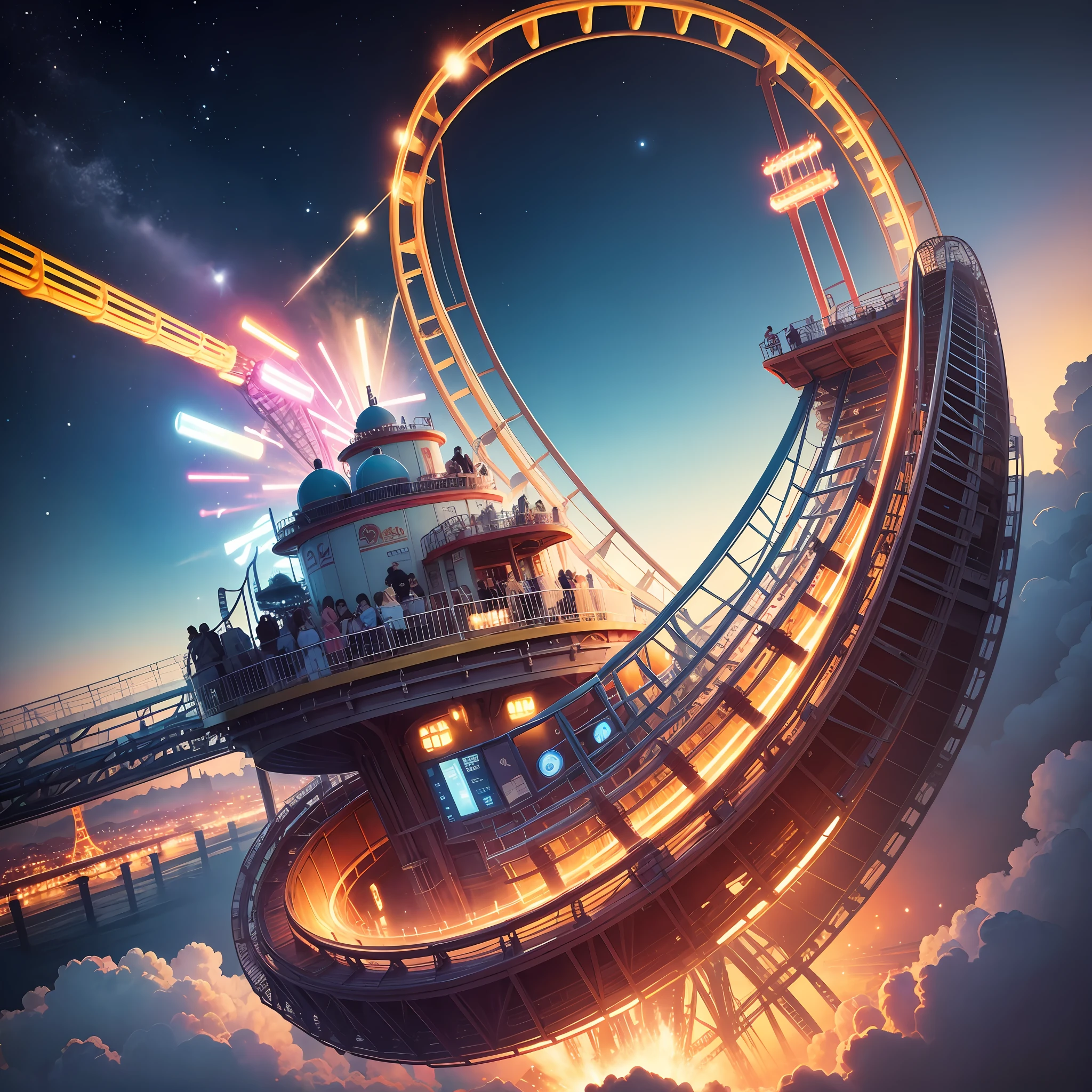 Depict the full picture of the amusement park roller coaster that was in Space World in Fukuoka。 --auto
