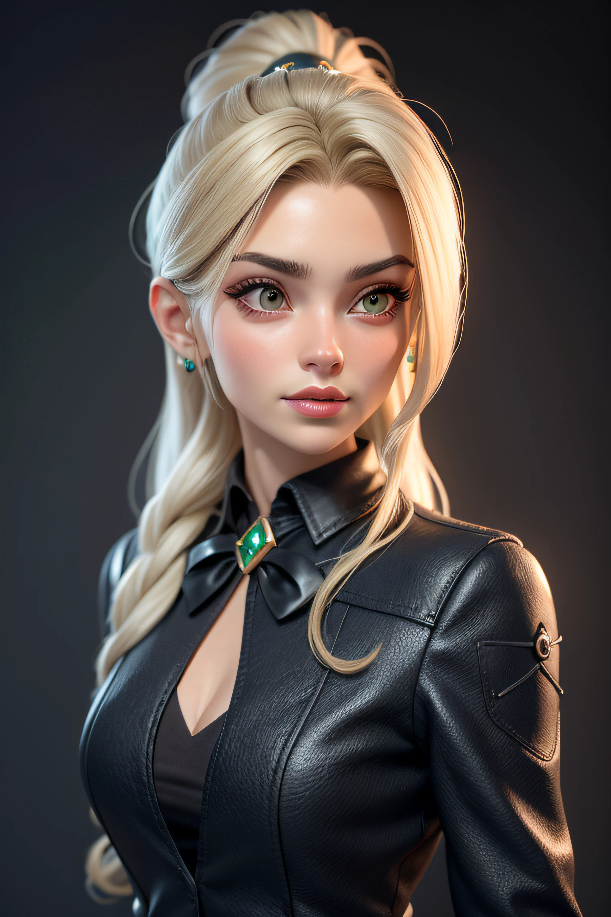 obra-prima, melhor qualidade, trabalho de rending 3d, estilo 3DMM, close-up, retrato, 3D, 1girl, fitness, roupa de academia,solo, cabelo castanho, colar de corda, olhando para o lado, realista, parte superior do corpo, fundo simples, franja, olhando para longe, cabelo preto longo, separated-lips, maquiagem, cabelo encaracolado castanho longo, olhos verdes, lingerie rosa, decote, aerith gainsborough, aerith