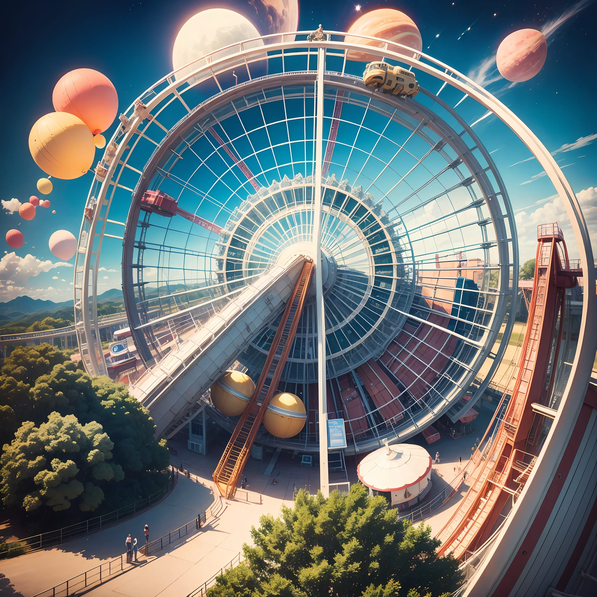 Depict the full picture of the amusement park roller coaster that was in Space World in Fukuoka。 --auto