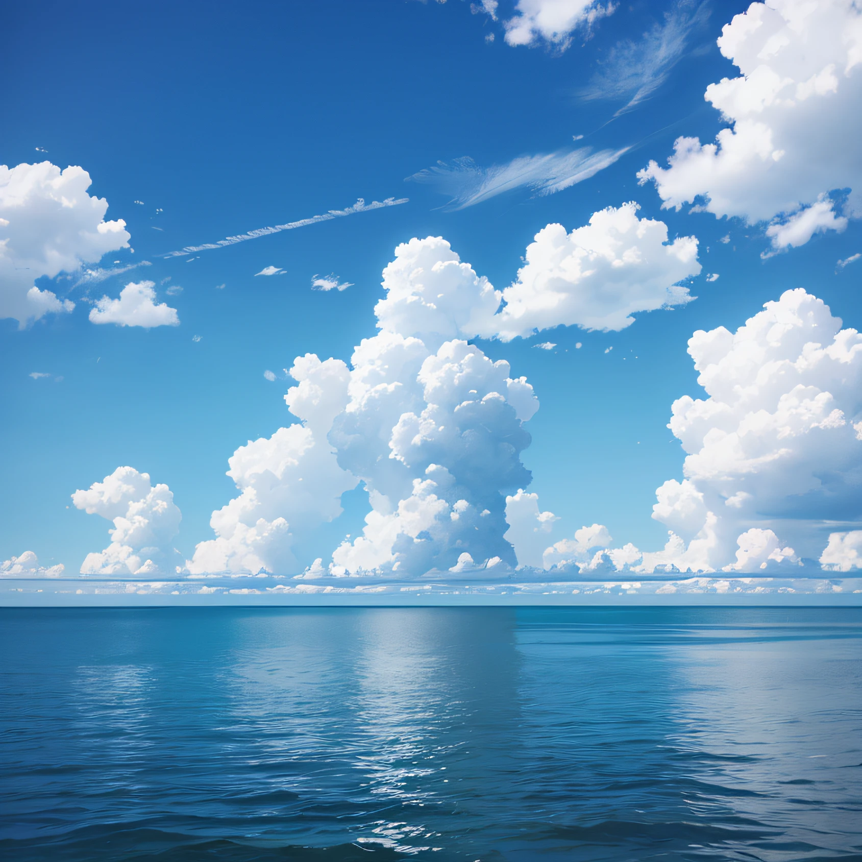 sky blue, clouds, water, unreal engine, --auto