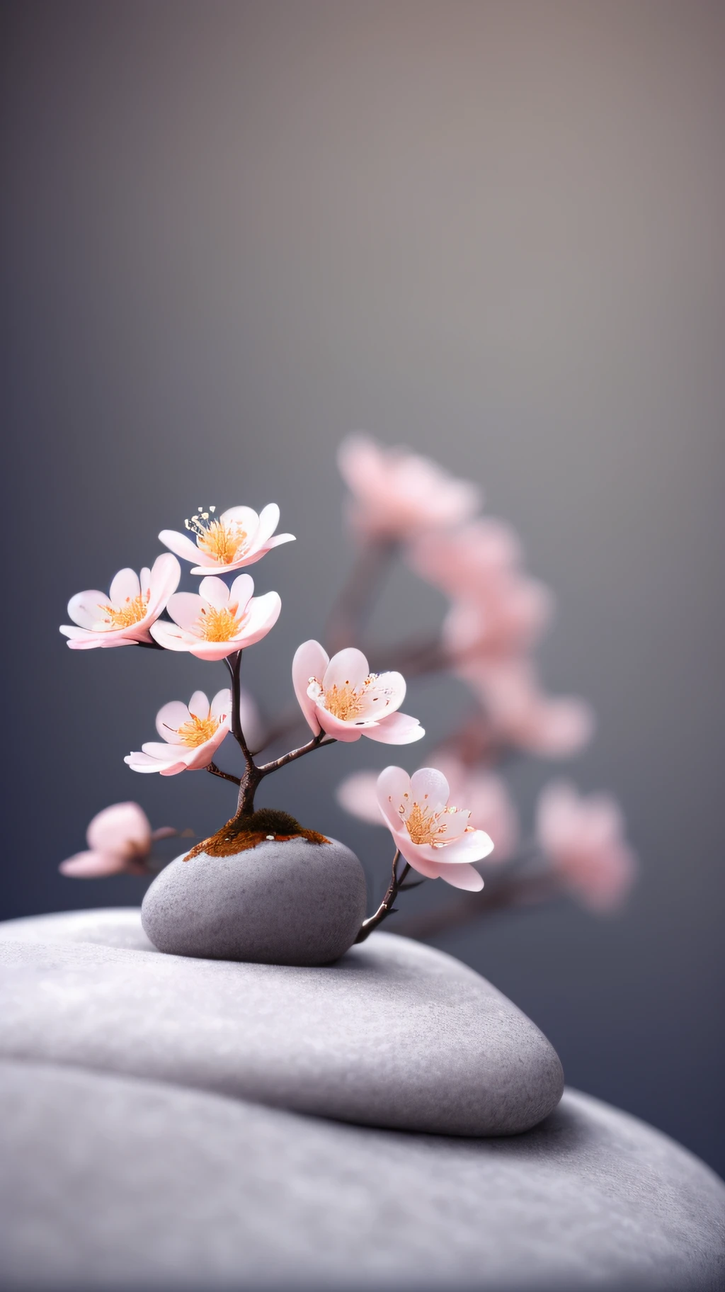 Plants, Snowflakes (Food Bar), Still Life, Winter, Peach Blossoms, Rock Garden, Bonsai Fog, Haze, Fine Details, Ultra Fine Details, Intricate Details, Film Style, Surrealist Soft Light, Studio Lighting, Diffuse Soft Light, Shallow Depth of Field, Sharp Focal Cluster, Ray Tracing, Subsurface Scattering, Ultra-detailed (Complex, Detailed, Ultra-Refined) Detail, Surrealism.