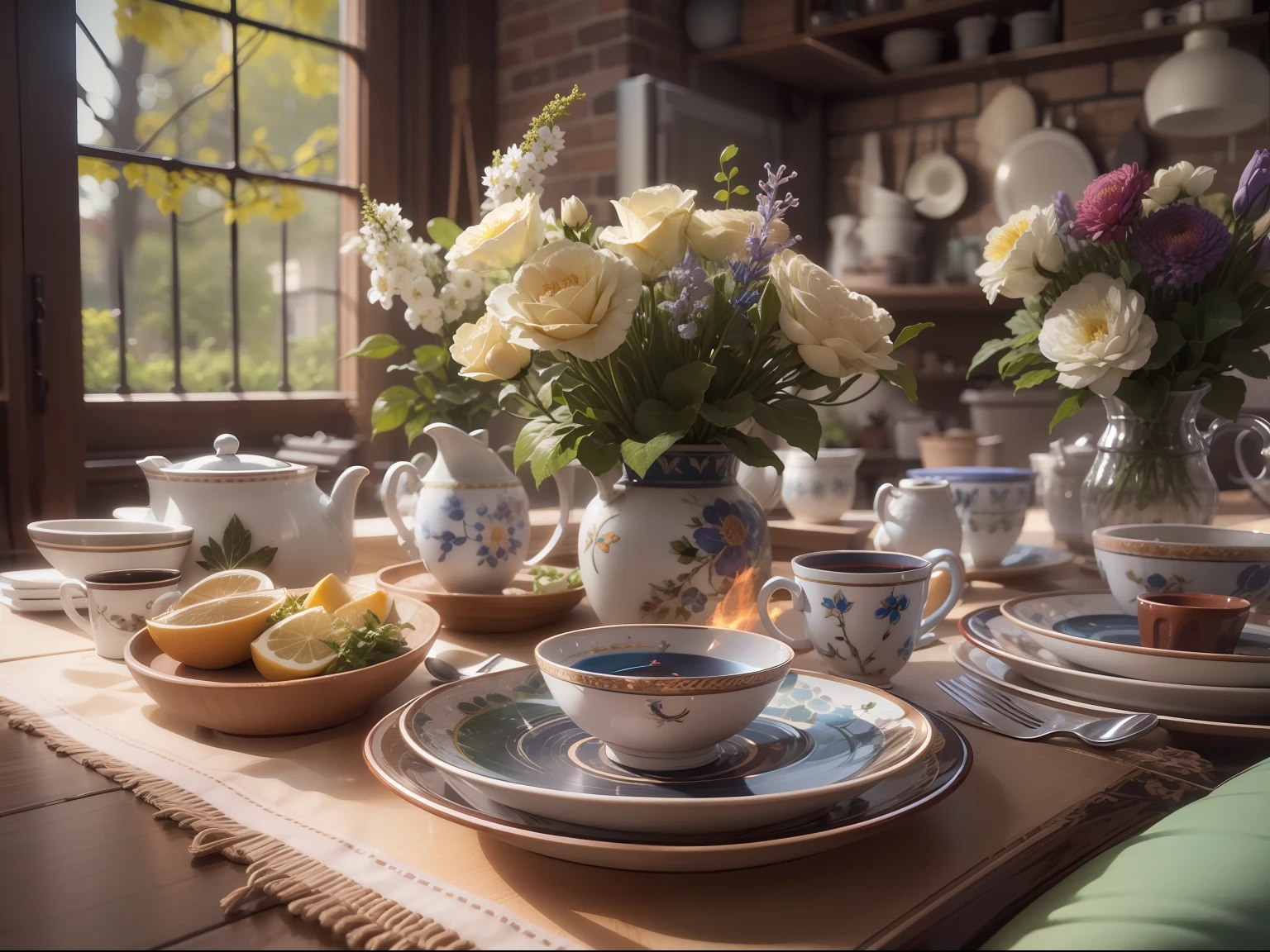 High-detail RAW color photography, Modern loft-style dining room, (higly detailed, hyper-detailing, Entanglement), (lens glare: 0,7), (bloom: 0,7), particle fx, ray traced, 电影灯光, Shallow depth of field, photographed with Sony a9 II, 50mm wide angle lens, sharp-focus