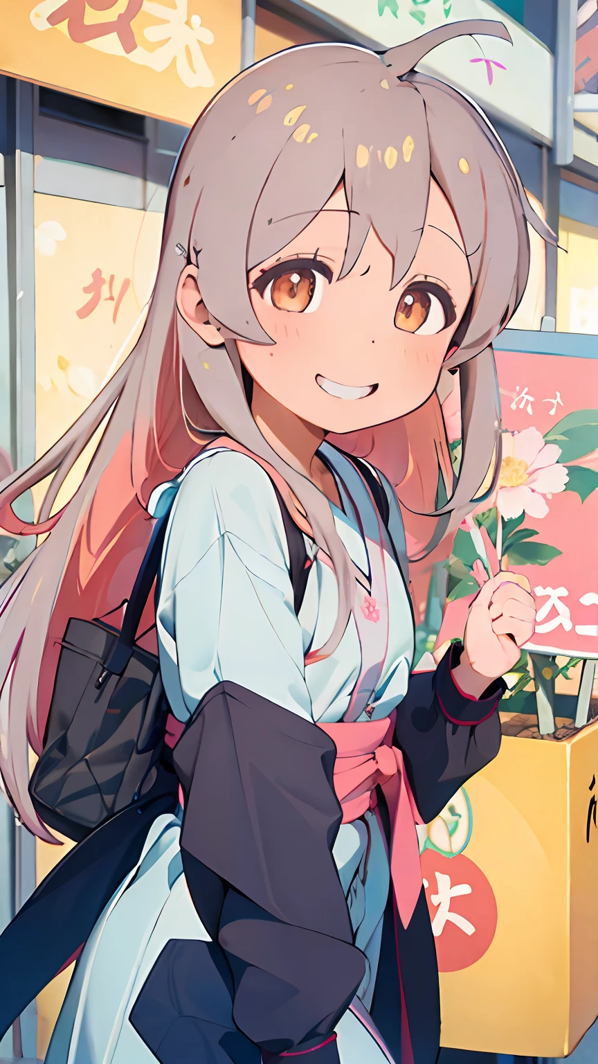 ((Best quality)), ((High quality)), ((Masterpiece)), ((Supergianthugebreasts_Detailed)), 1girll, straight-on, standing, Light smile, Put your hands in your pockets, Be red in the face, longer sleeves, A high resolution,4K,k hd,Highly detailed face,Well drawn hands,Well drawn legs,(((Well drawn eyes))),Floating hair,Delicate and agile eyes,Starry pupils,Gorgeous accessories,tmasterpiece,Complexscenes,Petals flying,Chang'e,Oyama Makoto,Japanese Yukata,Hold your arm,ssmile,Be red in the face,Shopping,quadratic element,Smiling eyes,Close your eyes,SakuraNS,Sakura blossoms,with petals falling
