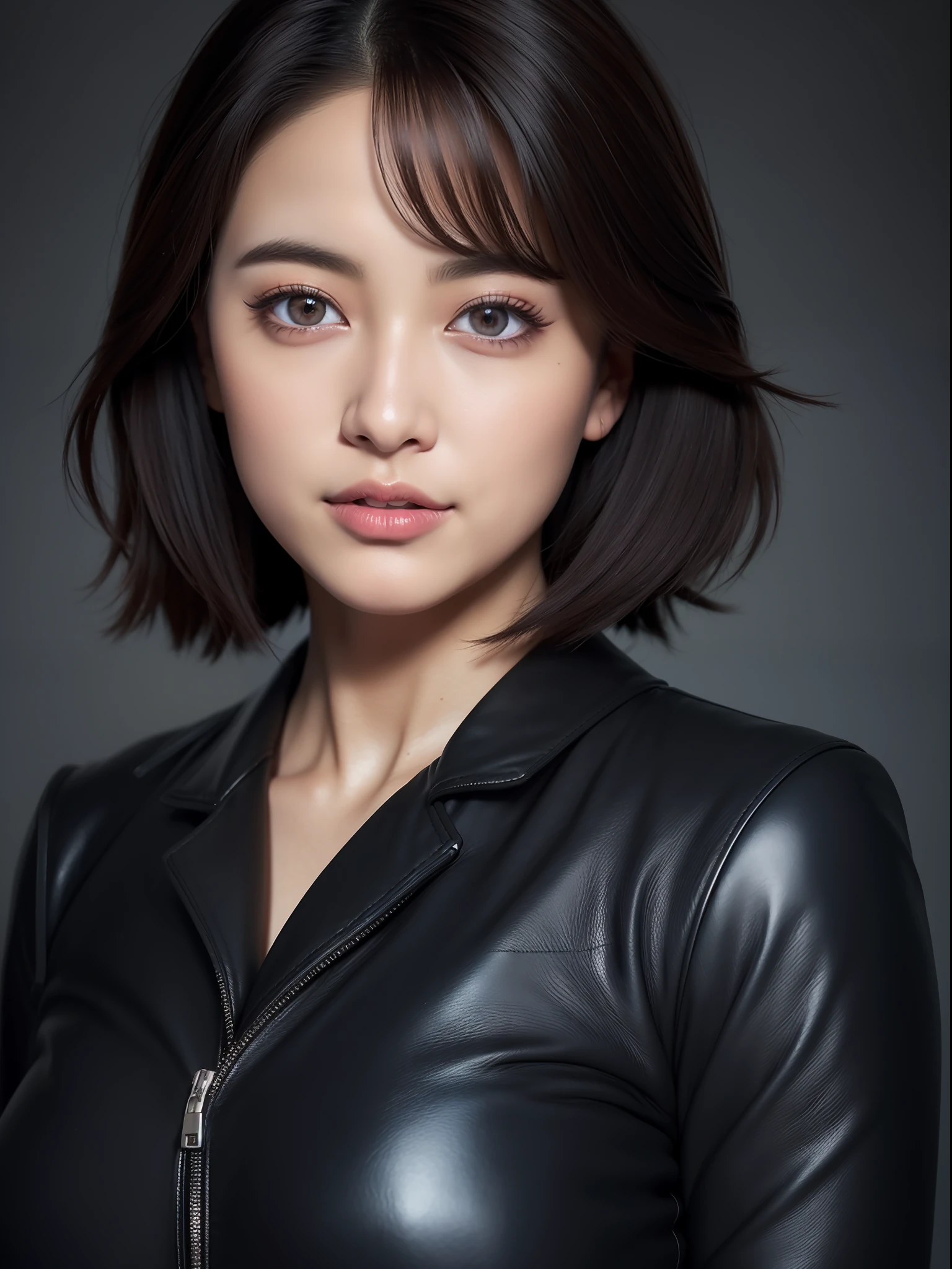 twjihyo、Close-up portrait of Jihyo showing off her crevage in a leather Dominatrix costume、buttocks focus((​masterpiece、top-quality))、dark eye-shadow makeup around her eyes、Dark mascara、thicc body、Wide waist、big butt cheeks、large natural hanging breasts、intricate detailes、hightquality、(Photorealsitic)、(Rich:1.4)、Ultra realistic 8K CG、face perfect、flawless、clean、​masterpiece、Professional artwork、 famousartwork、电影灯光、Flowers like a movie、face perfect、beautiful countenance、beautidful eyes、1girl in、TWICE、short dark hair、