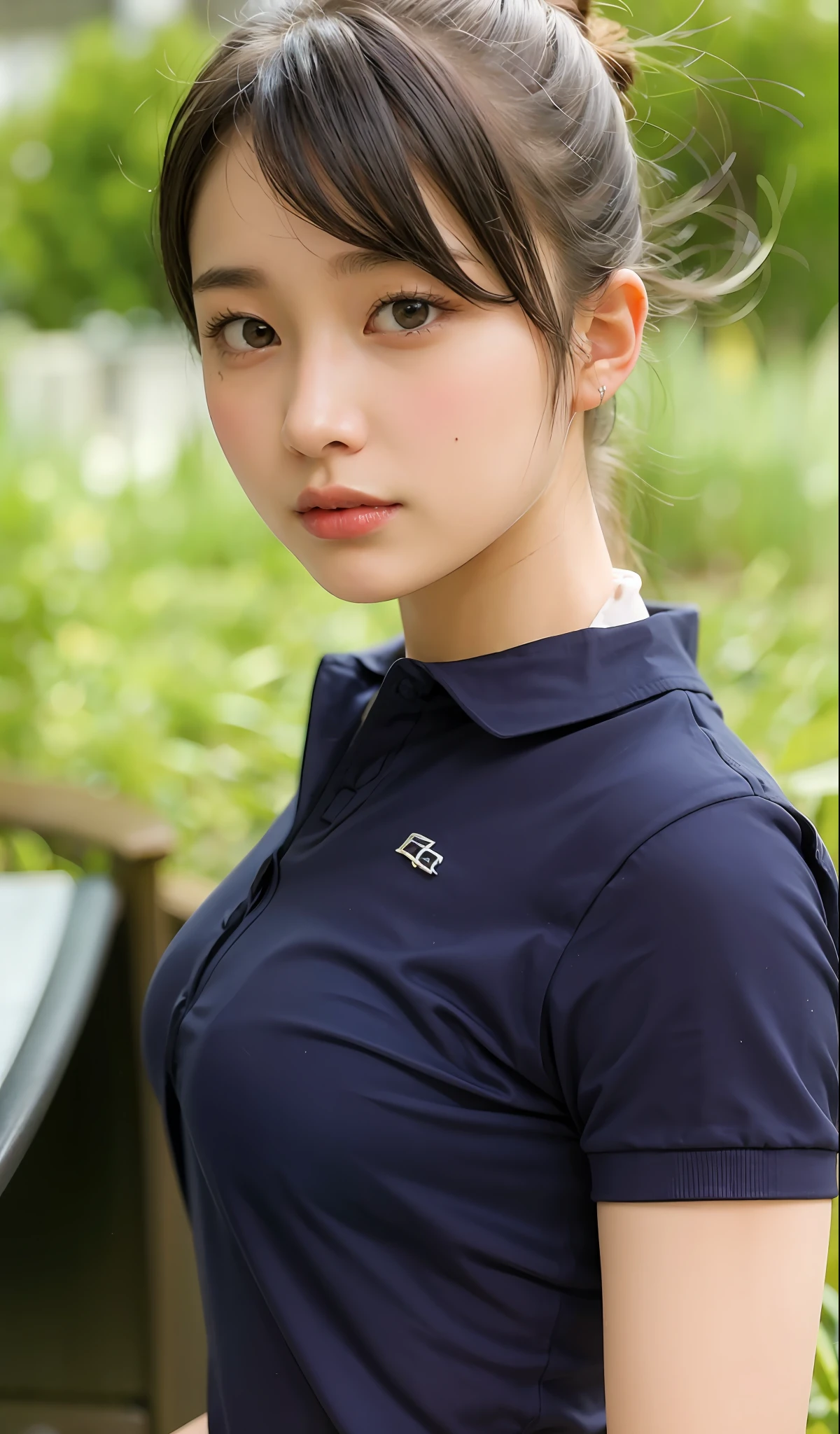 top-quality，foco nítido、8K、hight resolution、女の子 1 人、femele、(mideum breasts:1.8)、Schools、hi-school girl、blazers、校服、Pubic hair is visible、No panties、Boldly pull up the skirt、((Sit on a chair and open your legs wide))、Bend your knees and open your legs、slightly shorter hairstyle、Grab your knees with your hands and open your legs、Shirts with buttons can be removed