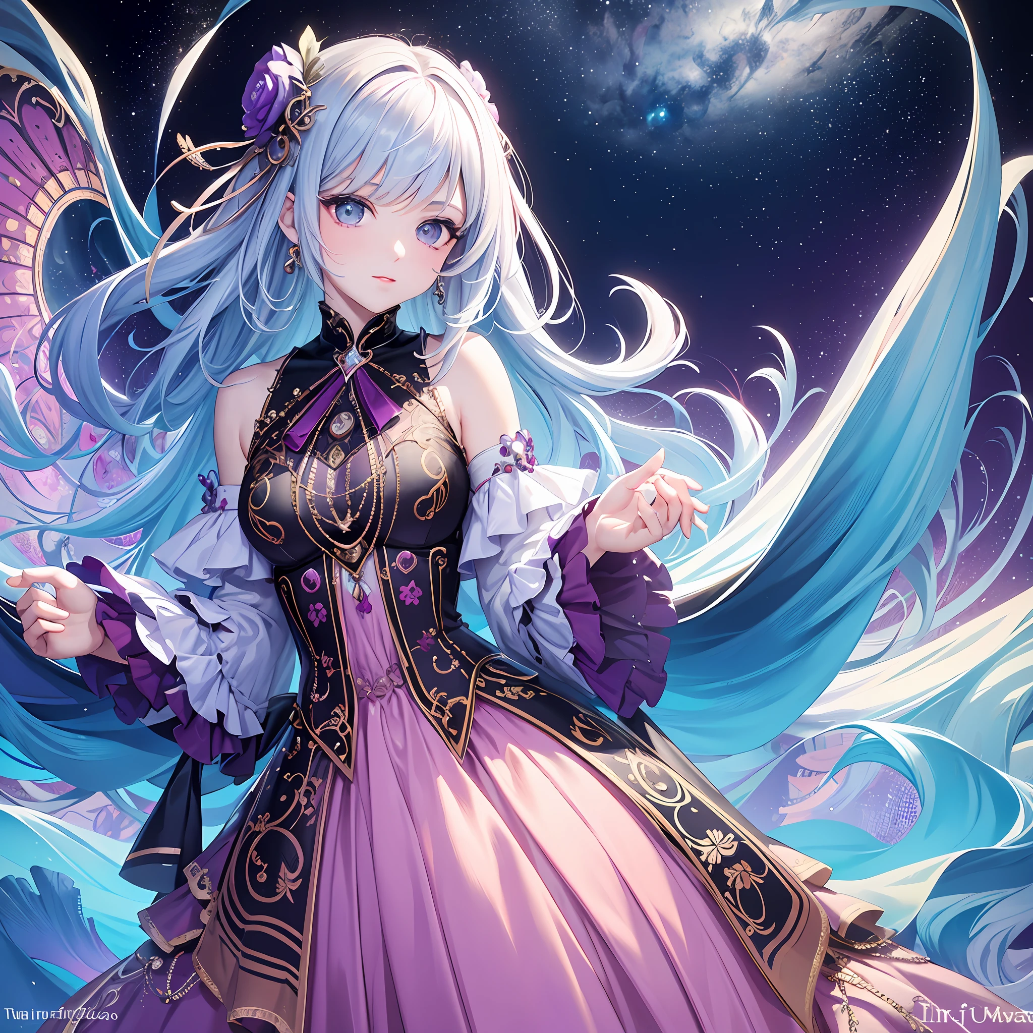 (tmasterpiece,top Quority,best qualtiy,offcial art,Beauty and aesthetics:1.2),(1girl),Extremely detailed,(s fractal art:1.3),extremely colorful,The most detailed colorful dress