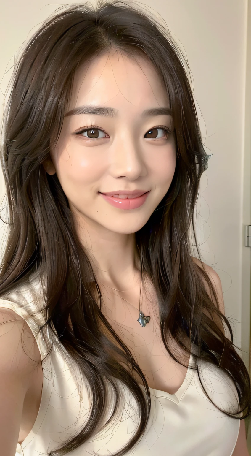 ((top-quality、8K、masterpiece:1.3))、Beautiful woman with perfect body shape:1.4、(Brown Long Hair、small tits:1.3)、Casual wear、hospitals、Highly detailed facial and skin texture、A detailed eye、二重まぶた、A smile:1.5、full body Esbian、physician、nurse's outfit