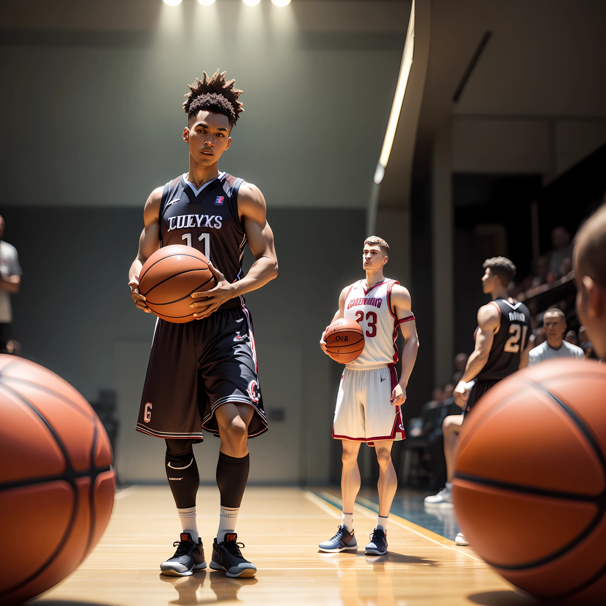 Basketball Player Figure Collectible Model,Detailed 3d model with packaging, promotion table top shot, intricate detailed, dramatic lighting, masterpiece, UHD 8k --auto