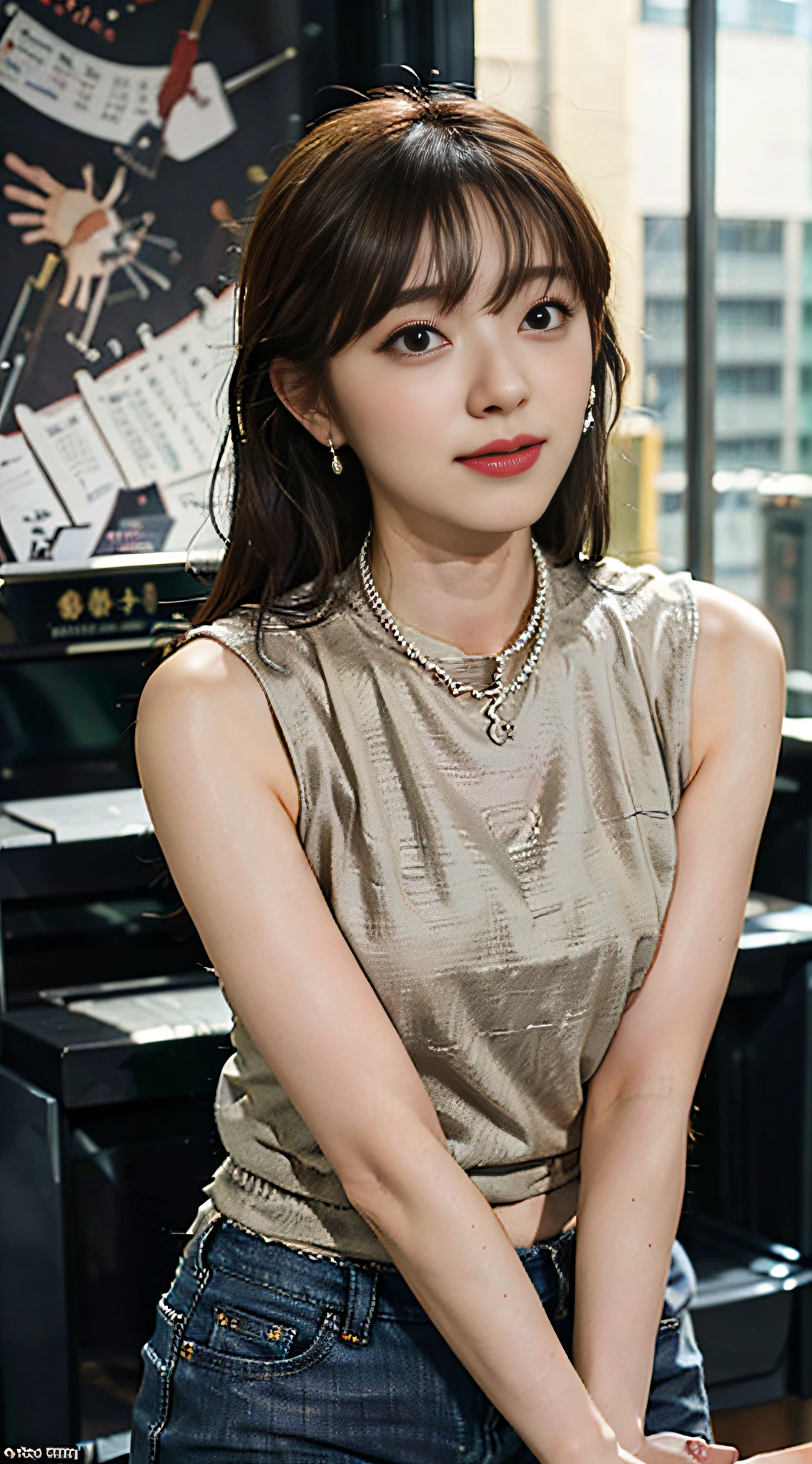 Haiyi - Robot
Wen Sheng diagram
13:14:30
Task ID:48436734718021
（（middlebreast，Tomboyish，small heads）），sunlights，rays of sunshine，（Well-defined abs：1.1），（perfect bodies：1.1），（Short wave hair：1.2），auburn hair，neckwear，chain，Full body photo，crowding street，wearing a black tank top，jean jacket，（（shorter pants）），（极其细致的CG 8k壁纸），（Extremely refined and beautiful），（tmasterpiece），（best qualtiy：1.0），（超A high resolution：1.0），beautiful light up，perfect lightning bolt，realistic shaded，[A high resolution]，Delicate skin，ultra - detailed