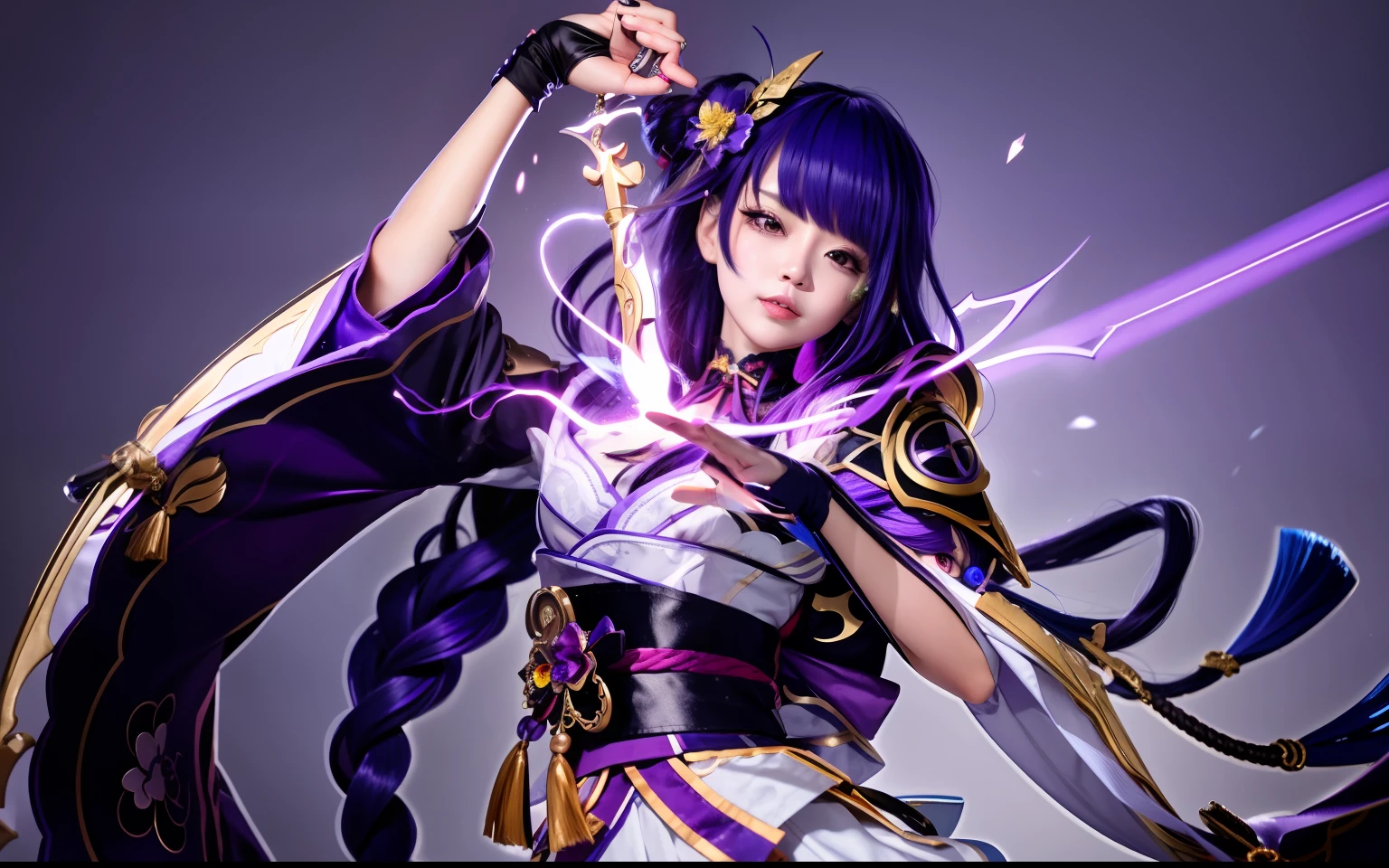 anime girl with purple hair and purple cape holding a wand, ayaka genshin impact, ayaka game genshin impact, keqing from genshin impact, zhongli from genshin impact, genshin impact character, heise jinyao, genshin, black - haired mage, hinata hyuga, onmyoji portrait, genshin impact