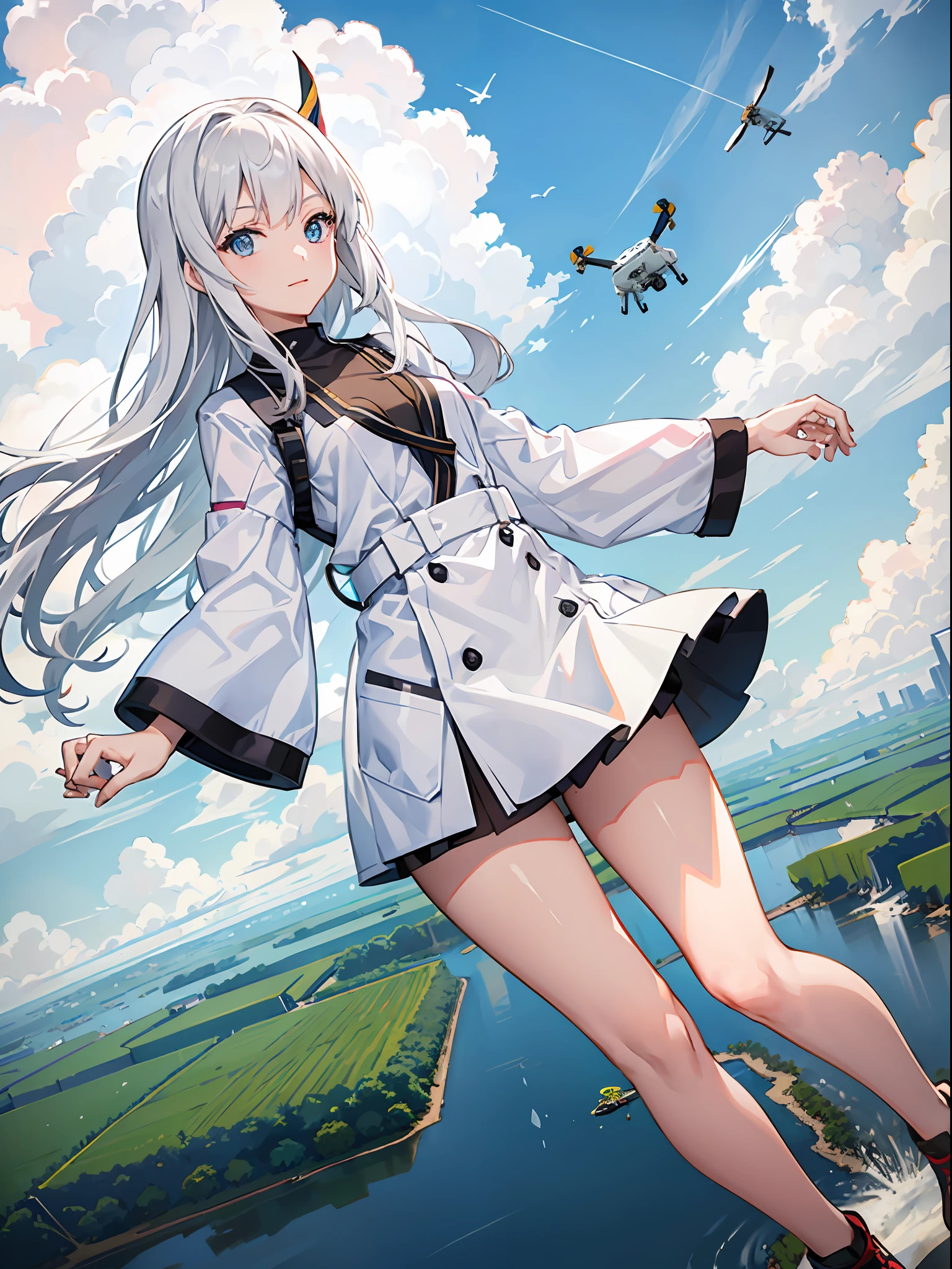 Model quadcopter、In low flight、blanche、Wide rice fields、Before dusk、Sunnyday、2 workers --auto