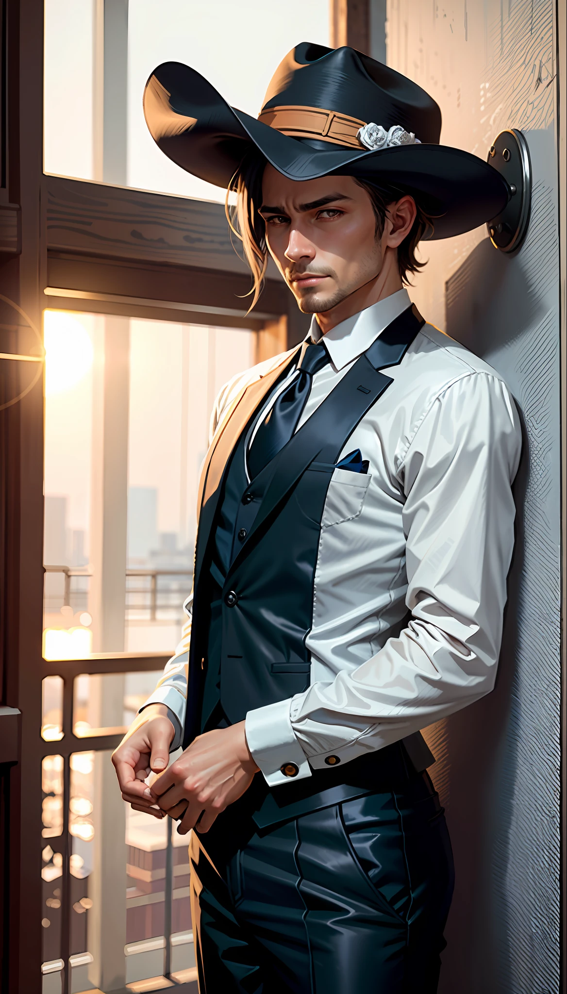 (Cowboy Shot),  SFW, (masutepiece), (Best Quality:1.0), (超A high resolution:1.0), Detailed eyes
break
Tonrak Lock , Suit, Formal, tailcoat, neck tie, Adjusting tie
break
party, Gorgeous View