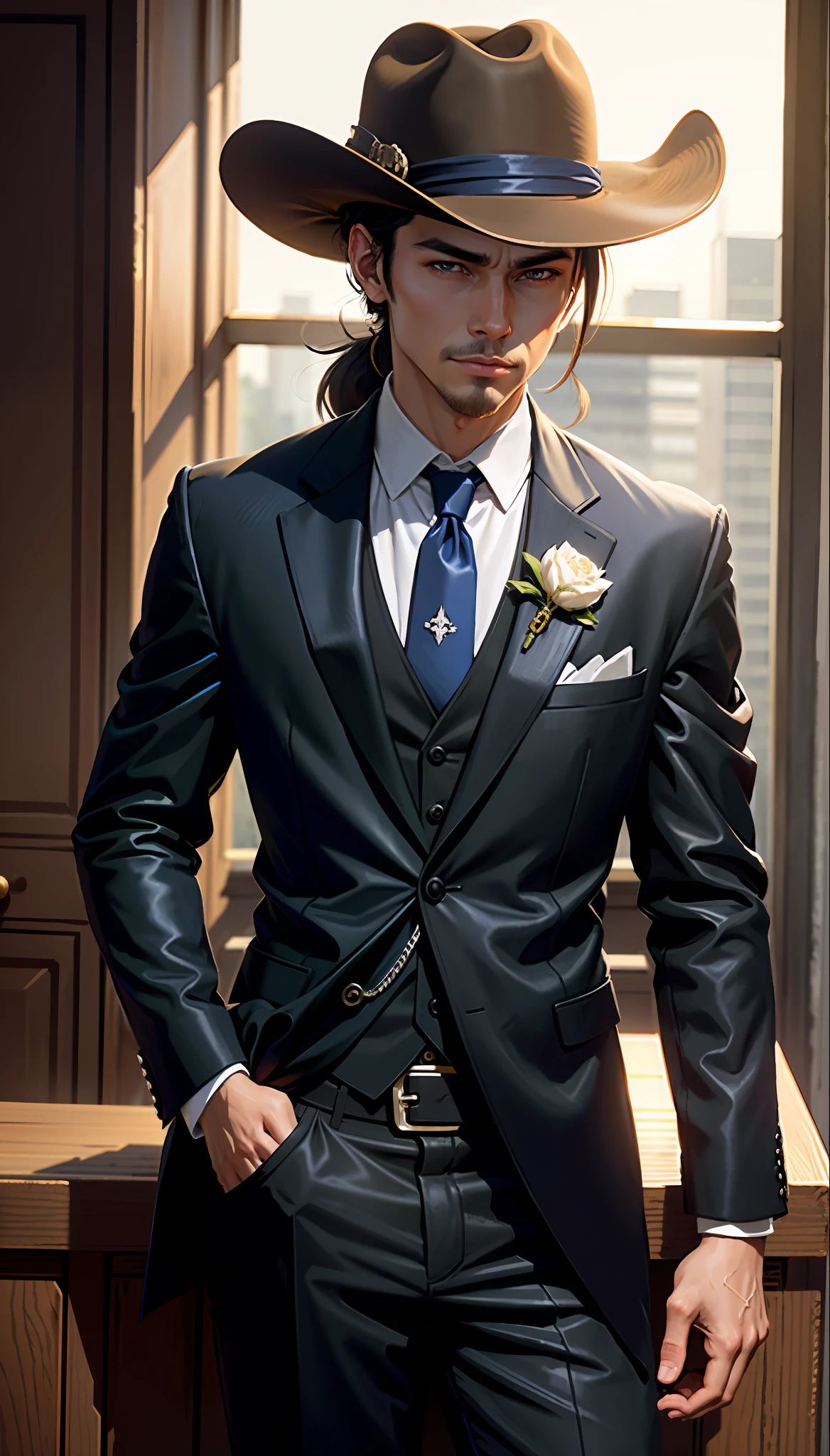 (Cowboy Shot),  SFW, (masutepiece), (Best Quality:1.0), (超A high resolution:1.0), Detailed eyes
break
Tonrak Lock , Suit, Formal, tailcoat, neck tie, Adjusting tie
break
party, Gorgeous View