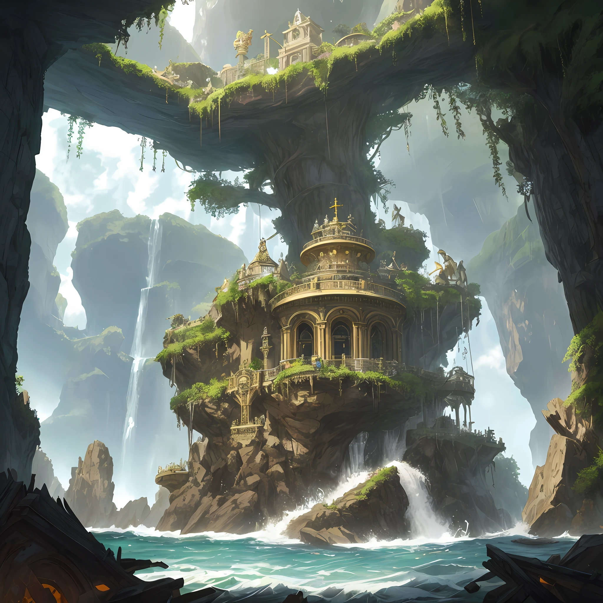 A Enseada do Tesouro do Pirata:
Em uma ilha remota e misteriosa, Uma enseada escondida serve como o tesouro secreto de piratas infames. The entrance is cleverly disguised behind a cascading waterfall, revealing a vast underground chamber. Tochas revestem as paredes, casting shimmering shadows over towering piles of gleaming treasure chests. pearling, Rubis, and diamonds shine in ornate chalices, while statuettes and gilded statues add an air of royal decay to the scene. Maritime maps and navigation tools are scattered amid the treasure, revelando os segredos bem guardados dos piratas. A great shipwreck, semienterrado no canto, serves as a hidden storage space for larger spoils. O riso e o piscar de tanques, ressoam pela enseada, reminding everyone who enters the treacherous crew that protects this illegitimate wealth.