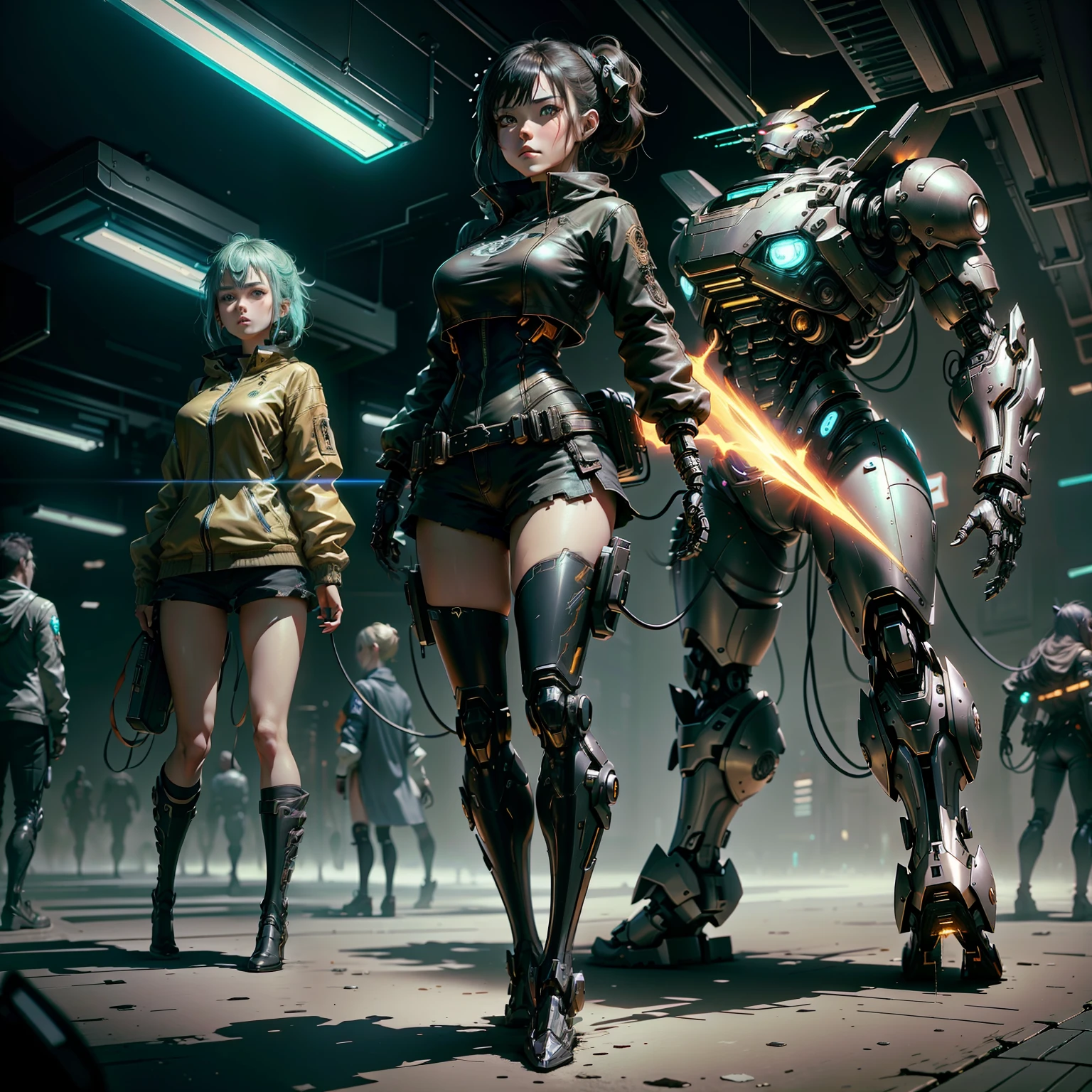 Boutique,best quality,Gold jewelry,(slip out feet),Fairy skin,(Fidelity :1.2),Standing,Super Detailed,realistic,High quality,Movie Light,Ray tracking,Ultra HD,Upper body
Girl in shorts and jacket standing next to giant robot, Guweiz style artwork, CyberPunk mech, Trends on CGSTATION, Guweiz, Russell Dongjun Lu, digital cyberpunk anime art, Ross Tran 8 K, Guweiz on ArtStation Pixiv, Girl in mecha network armor --auto