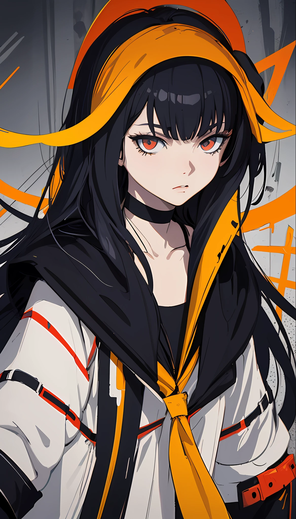 cute anime style,fauve poetic art,revengeful anime woman,18 years old,Judas Iscariot,caress of death,Please create an artwork that combines Surrealism and Pop Art. Use a pop color palette and graphic style to express surreal elements and unreal imagery,unrealengine 5,octane render,abstract yellow LINE