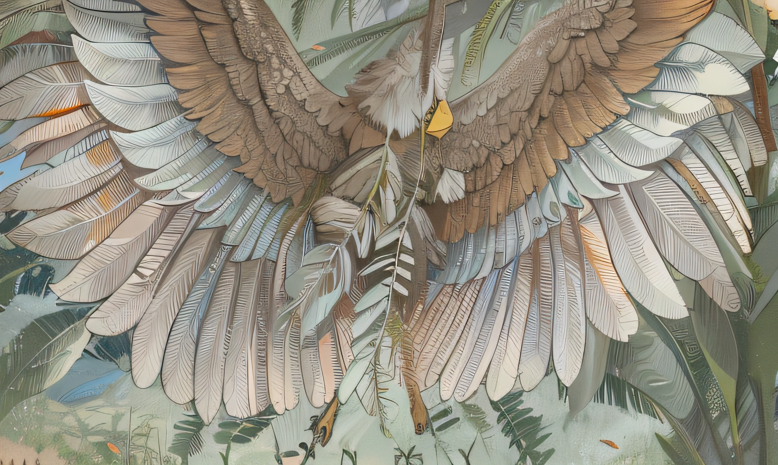 A closeup of a green shirt with a bird on it, feathered handles, asas de penas, Penas detalhadas, asas enormes de penas, asas grandes, asas detalhadas, asas altamente intrincadas!, asas enormes e altamente detalhadas, bird wings, com asas. ultra-detalhado, penas e pelos detalhados, Penalidades verdes, inspirado em Walter Crane, eagle wings, Realistic. Penas detalhadas