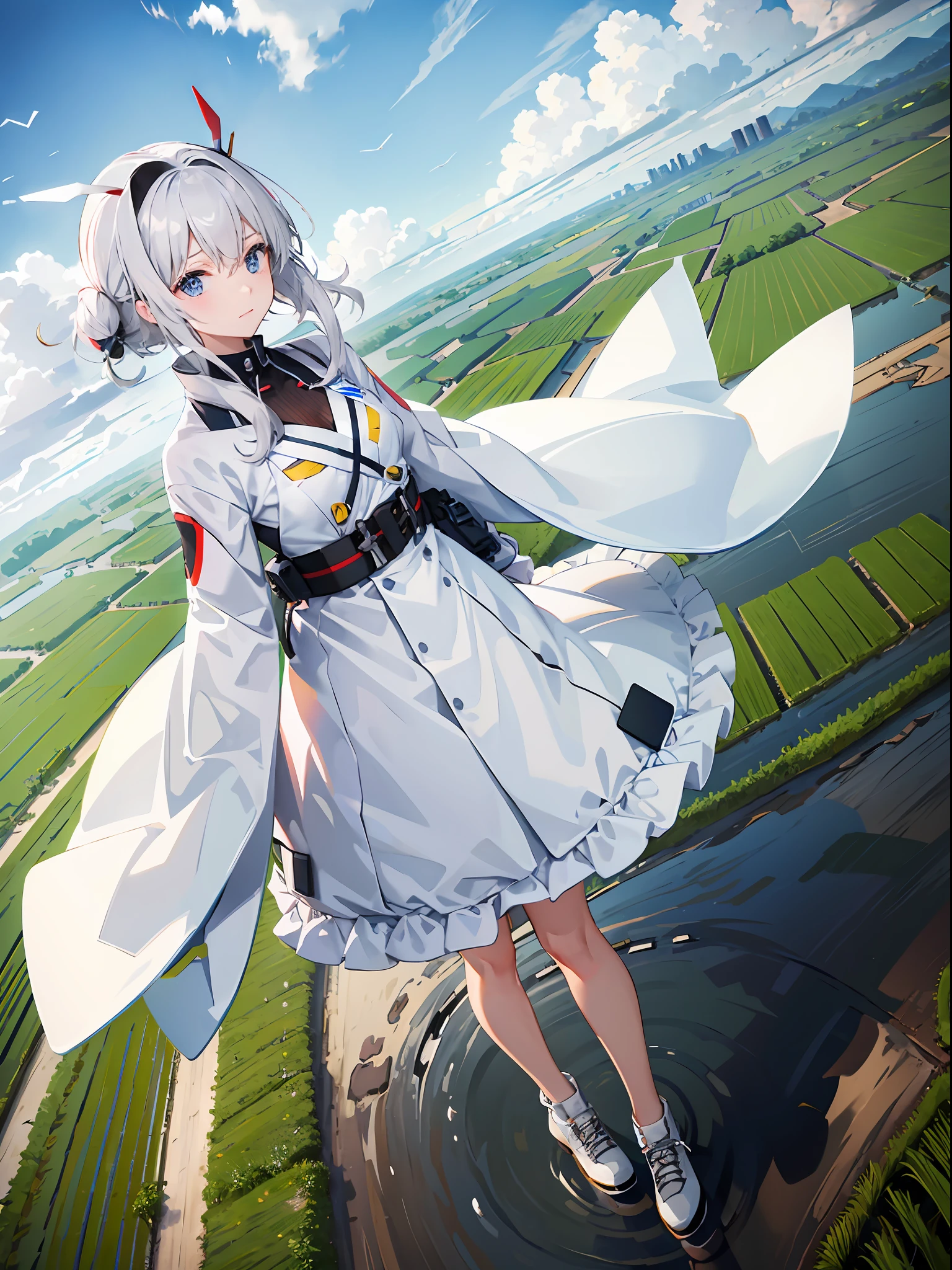 Model quadcopter、In low flight、blanche、Wide rice fields、Before dusk、Sunnyday、2 workers --auto
