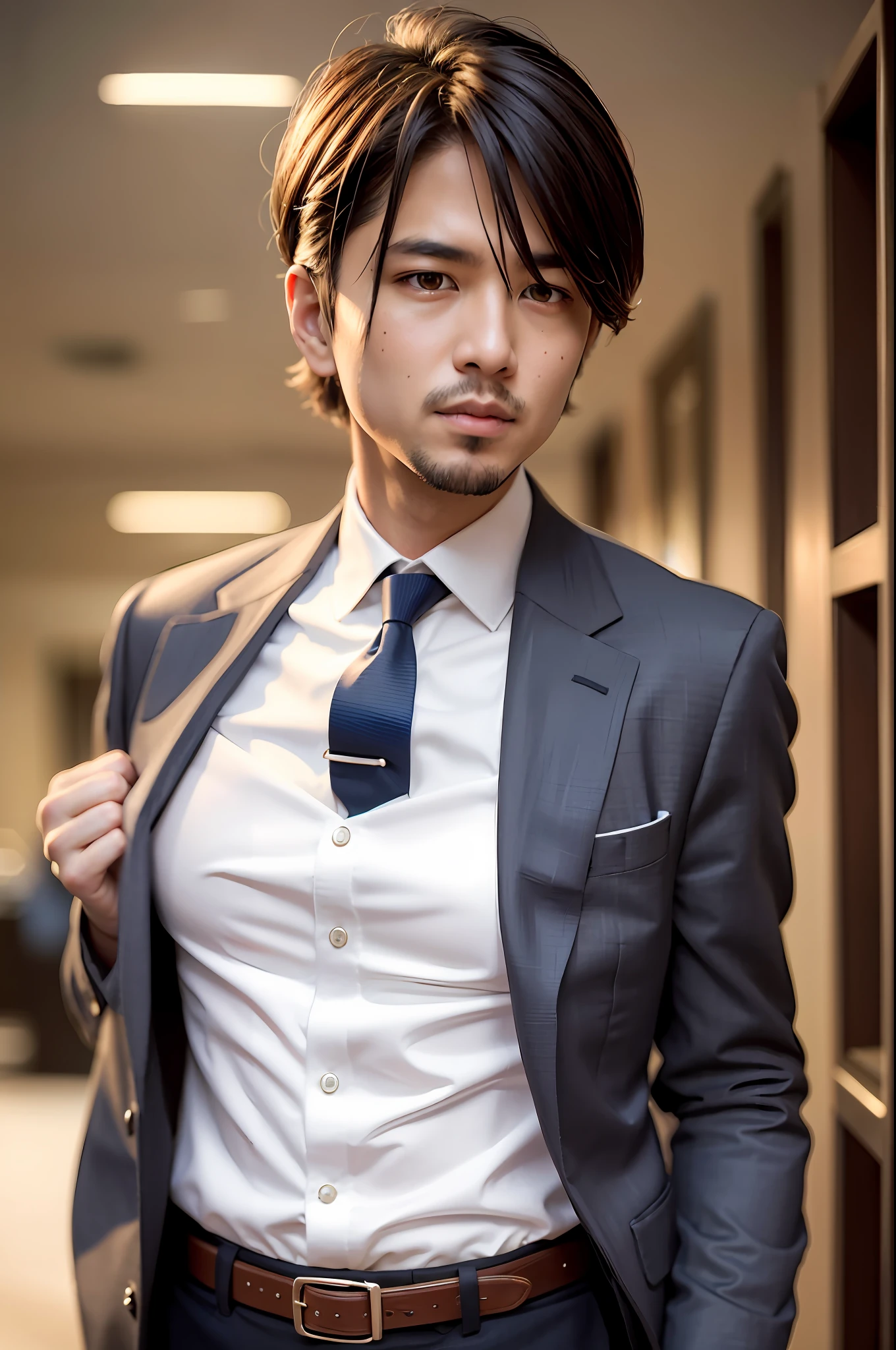 (Cowboy Shot), SFW, (masutepiece), (Best Quality:1.0), (超A high resolution:1.0), Detailed Eye Breaking Ton Rack Lock , Suit, Formal, tailcoat, neck tie, Adjustment tie break party, Gorgeous View