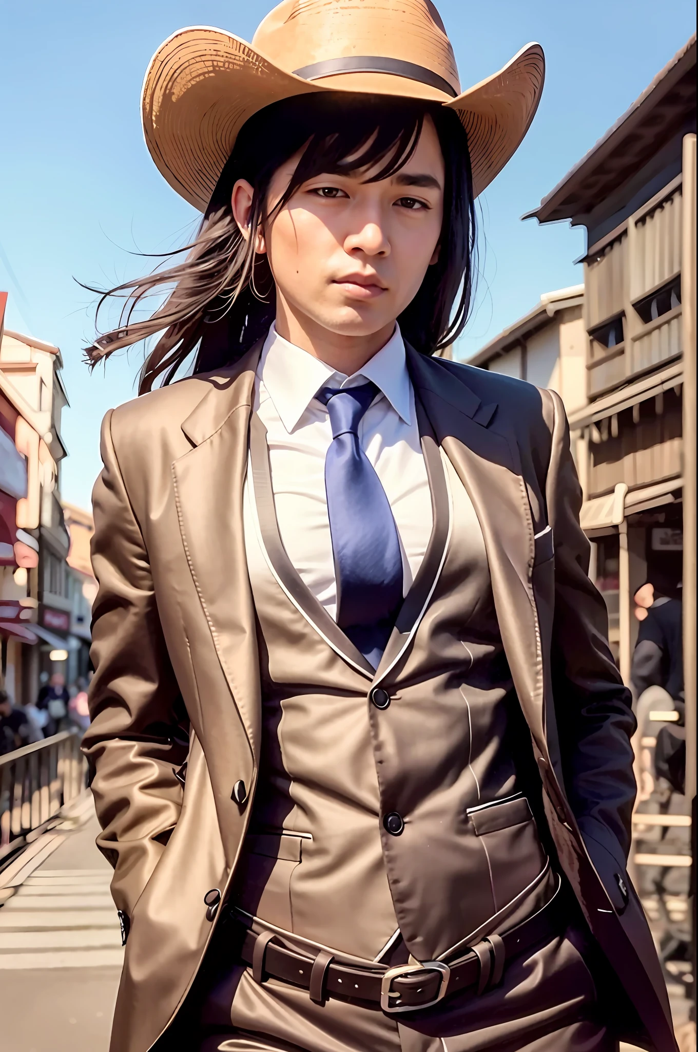 (Cowboy Shot), SFW, (masutepiece), (Best Quality:1.0), (超A high resolution:1.0), Detailed Eye Breaking Ton Rack Lock , Suit, Formal, tailcoat, neck tie, Adjustment tie break party, Gorgeous View