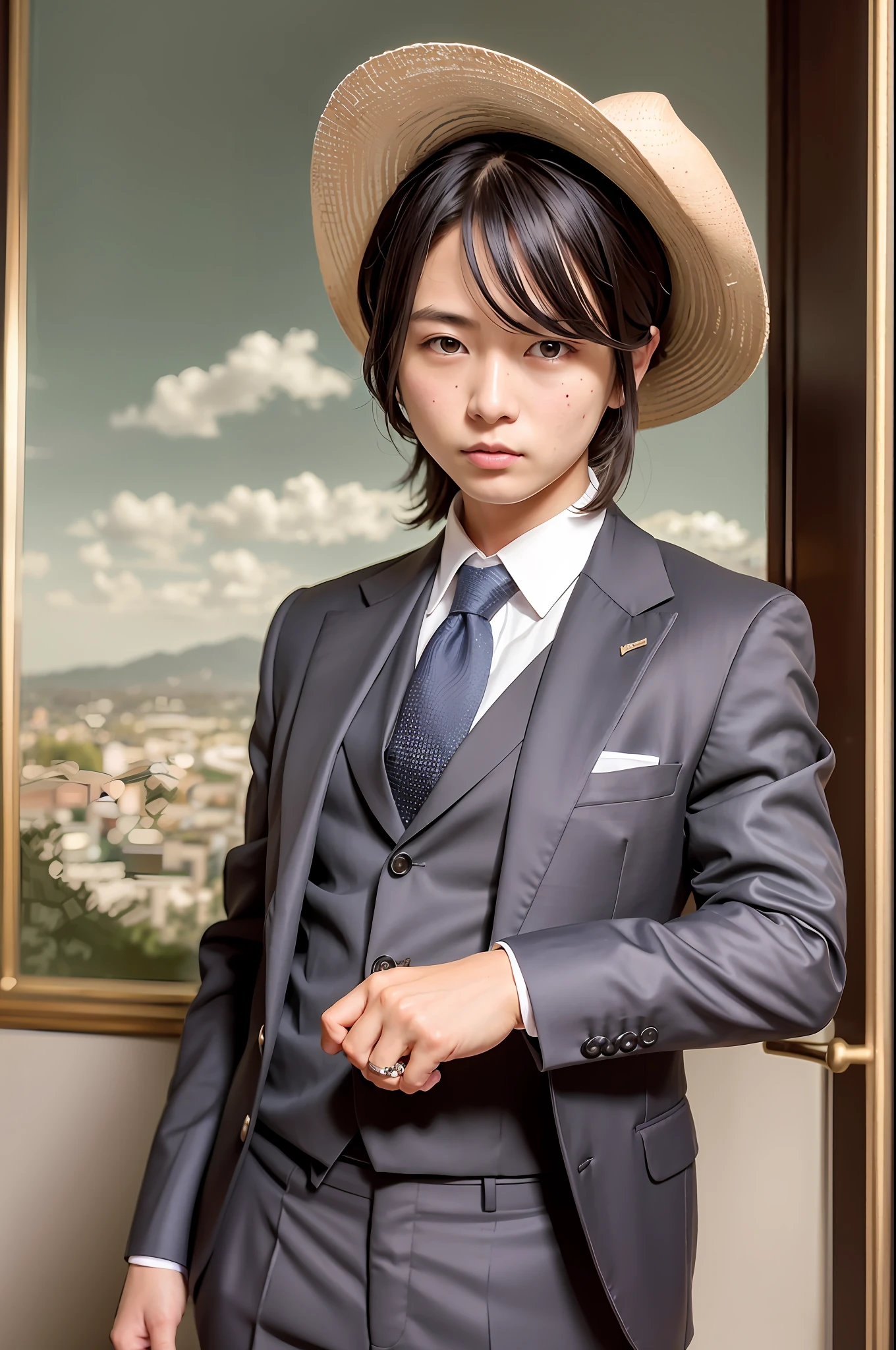 (Cowboy Shot), SFW, (masutepiece), (Best Quality:1.0), (超A high resolution:1.0), Detailed Eye Breaking Ton Rack Lock , Suit, Formal, tailcoat, neck tie, Adjustment tie break party, Gorgeous View