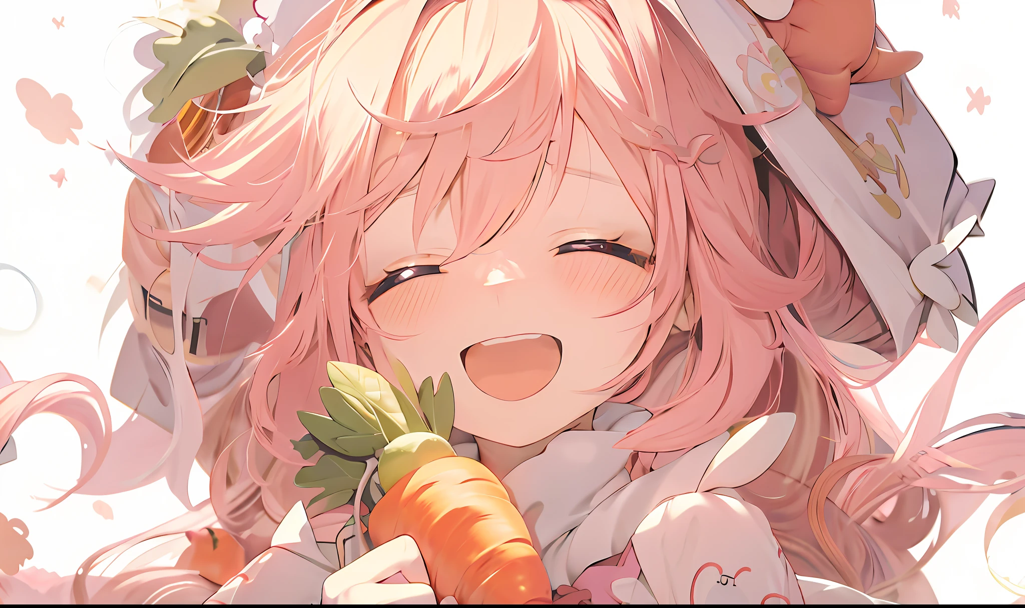 Anime girl with pink hair holding carrot and rabbit, Splash art anime ****, anime visual of a cute girl, Anime art wallpaper 4k, Anime art wallpaper 4 K, 4k manga wallpapers, Anime art wallpaper 8 K, Cute anime girl, Anime wallpaper 4K, Anime wallpaper 4 k, Cute anime, Best anime 4k konachan wallpaper