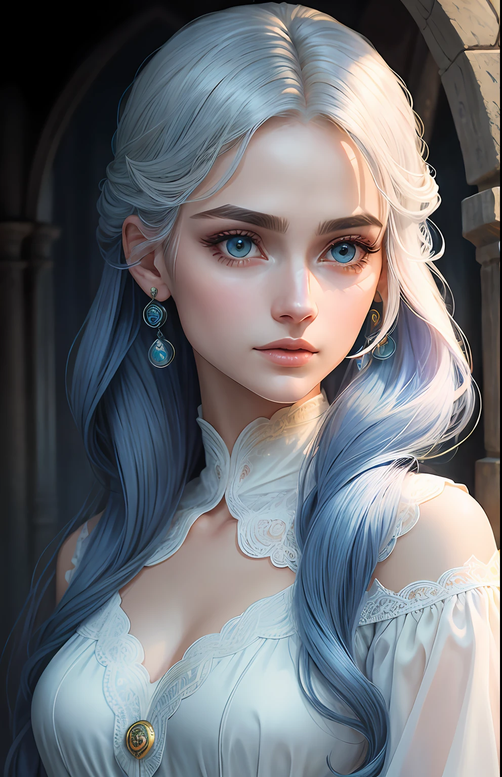 animesque、One person２０Beautiful woman of age、Moisturized eyes、ciri、a picture、Androgynous Hunnuman、oval jaw、Delicate features、beautiful countenance、The hair、long bangs、long pony tail、Blue eyes with beautiful shine、LDS Art