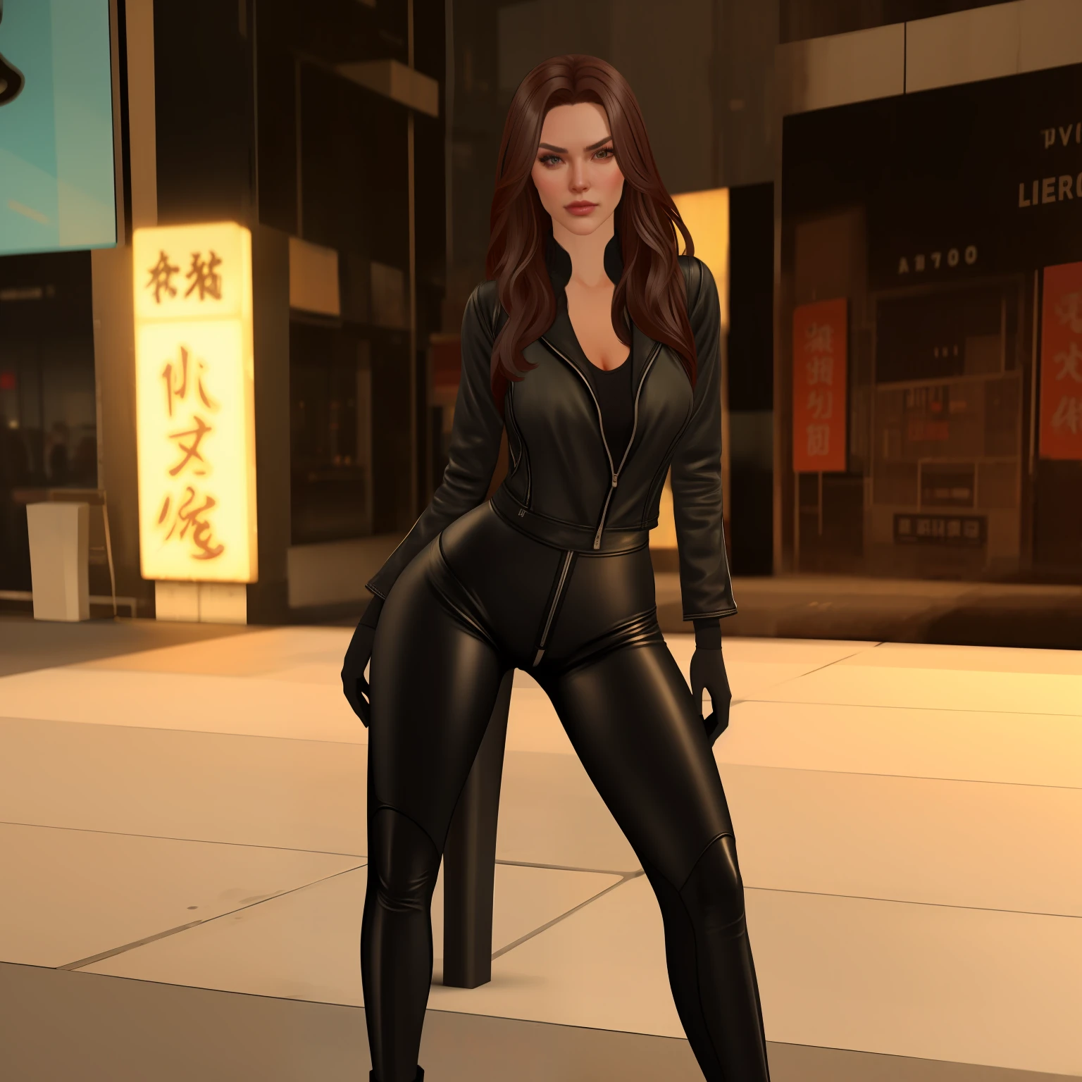 realistic portrait of very beautiful girl, a young supermodel girl, asian market backgroud, shop neon signs, night city lights, green eyes, full body photo, photo realistic, perfect fitness body, long legs, beautiful perfect symmetrical face, expressive eyes, doe eyes, high cheekbones, long hair, long beautiful flowing ink like hair, delicate makeup, aperture 1. 8, bokeh, lens flare, melancholy expression, extradimensional, ultra hd, hdr, 8k, cinematic lights, extremely high details, asian market backgroud, shop neon signs, night city lights