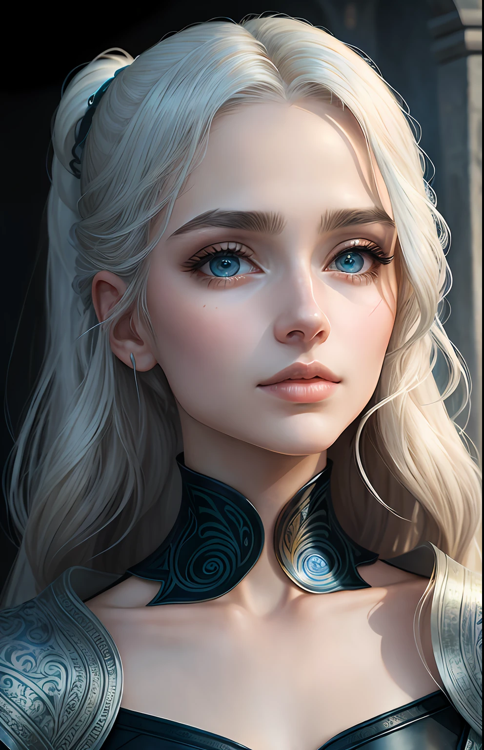 animesque、One person20Beautiful woman of age、Moisturized eyes、ciri、a picture、Androgynous Hunnuman、oval jaw、Delicate features、beautiful countenance、The hair、long bangs、long pony tail、Blue eyes with beautiful shine、LDS Art