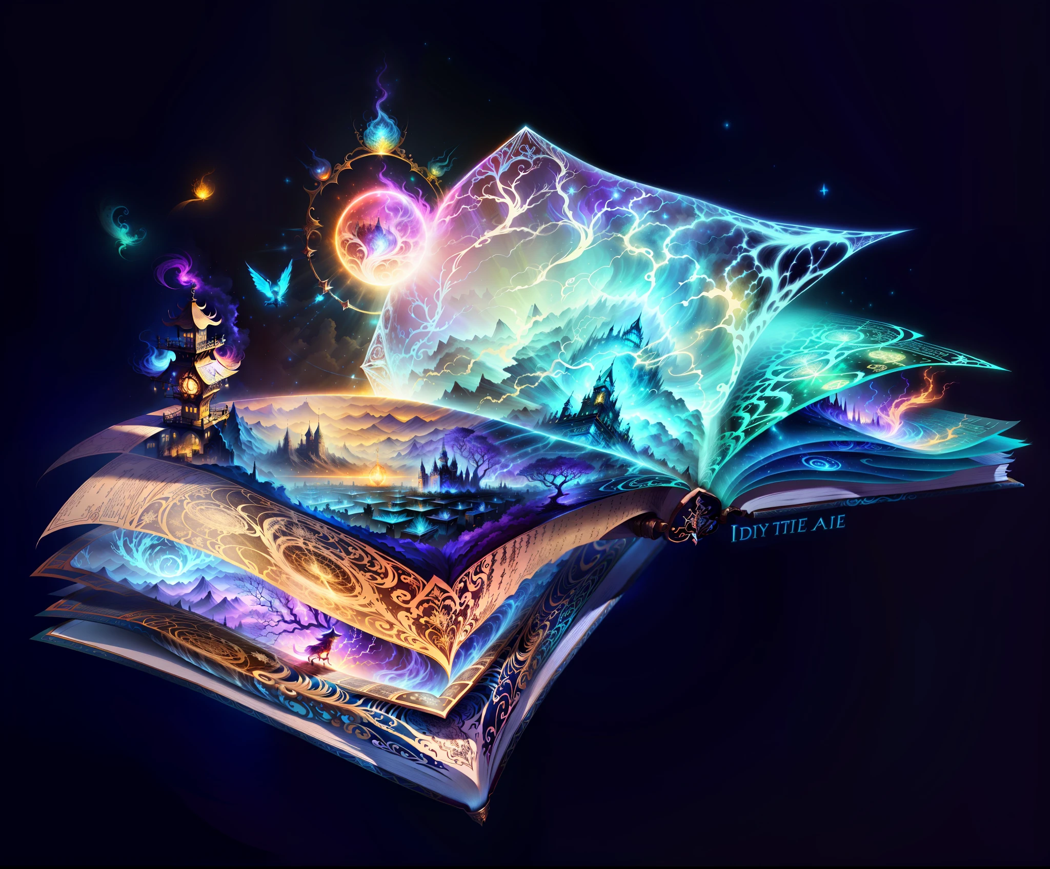 Having a book,It has a and a small dog running on the page,4 birds flew over the head of the child, fantasy book illustration, Transparent pages,Colorful magic book, In the style of Cyril Rolando, Inspired by Cyril Rolando, cyril rolando and m. Kaluta, cyril rolando and m.Kaluta, open magic book glowing, author:Cyril Rolando, Stunning book illustrations, storybook illustrations,digital art illustration,a fairy world,Glowing books,gorgeous color,Very detailed details,Dreamy atmosphere。