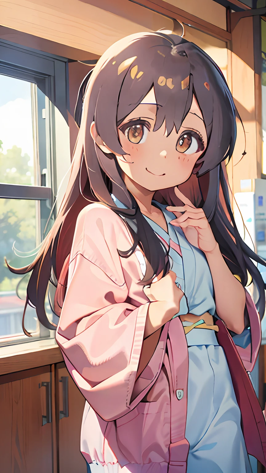 A high resolution,4K,k hd,Highly detailed face,Well drawn hands,((Best quality)), ((High quality)), ((Masterpiece)), ((Supergianthugebreasts_Detailed)), 1girll, straight-on, standing, Light smile, Put your hands in your pockets, Be red in the face, longer sleeves, A high resolution,4K,k hd,Highly detailed face,Well drawn hands,Well drawn legs,(((Well drawn eyes))),Floating hair,Delicate and agile eyes,Starry pupils,Gorgeous accessories,tmasterpiece,Complexscenes,Petals flying,Chang'e,Oyama Makoto,Japanese Yukata,Hold your arm,ssmile,Be red in the face,Shopping,bath robe,japanese-inspired,Cute action,adolable
