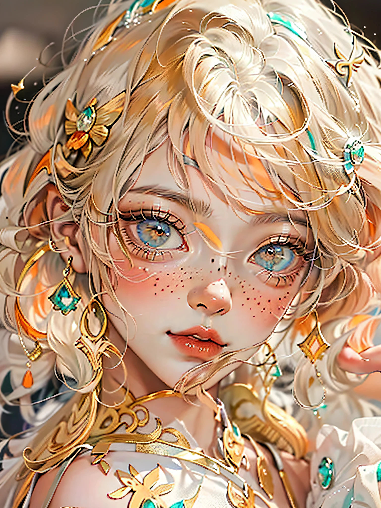 ((ultra - detailed)),((eyes with brightness)),(Detailed eyes),8k,winking,(Little freckles makeup girl),((Realistic skin)),((Focus detail 2 straps on the shoulders of the clothes)),((Shiny facial skin)),Colorful hair and colorful dresses,Rosla's soft vibrancy,Ross La cartoon is vibrant,Style anime 8k,beautiful portraits,The artistic germ is rich and colorful!!!, !dream artgerm, beuaty girl, Style digital art, Art Wallpaper 8k, number art, extremely detailed art germ,