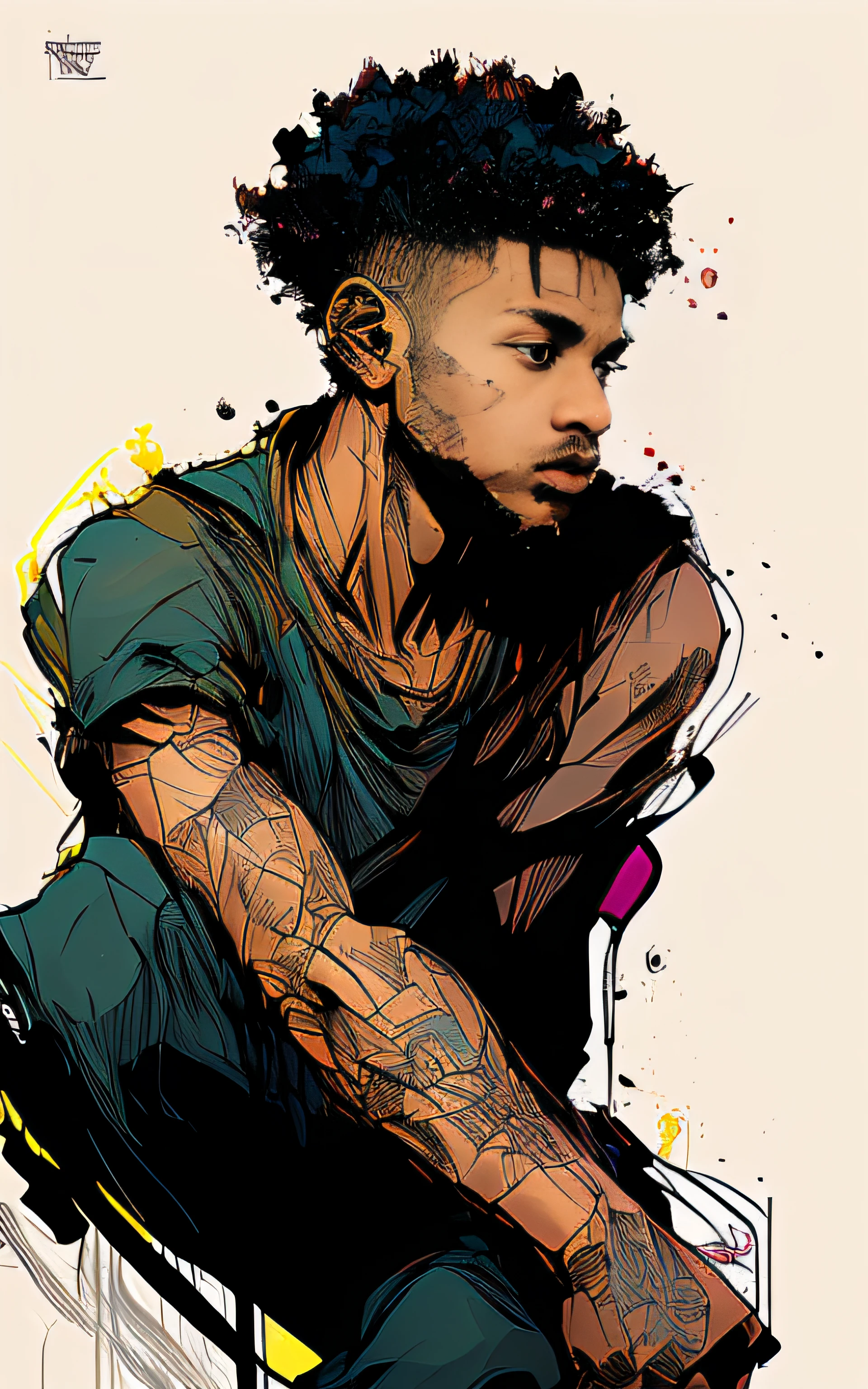 nvinkpunk, (((homem afro europeu de 23 anos))), obra-prima, melhor qualidade, ((rosto detalhado)), ((premiado)), (Alto detalhe), clear, 8k, trending on ArtStation, complexo