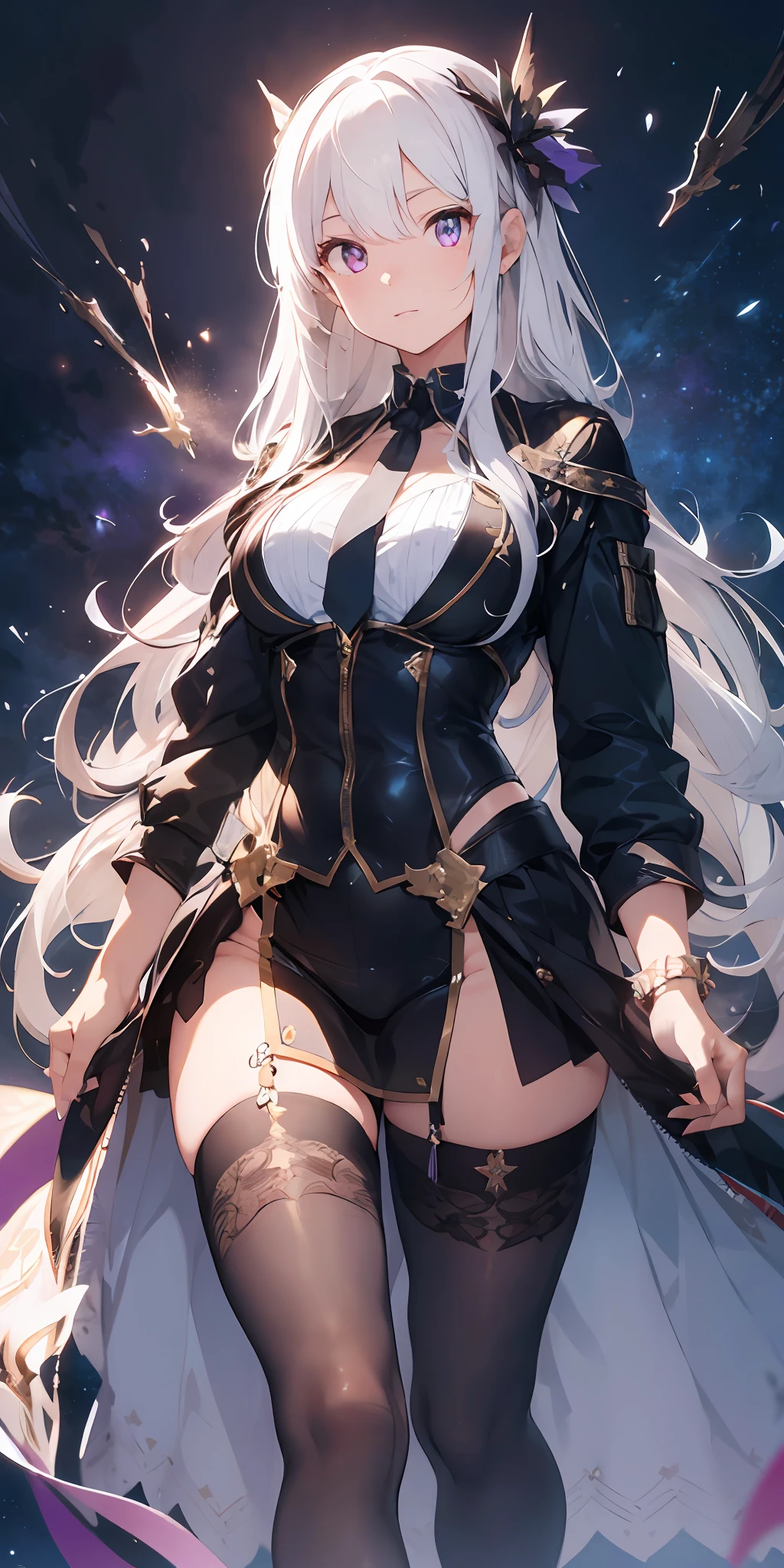 (masterpiece:1.2, best quality), (finely detailed beautiful eyes: 1.2), (extremely detailed CG unity 8k wallpaper, masterpiece, best quality, ultra-detailed, best shadow), (detailed background), (beautiful detailed face, beautiful detailed eyes), High contrast, (best illumination, an extremely delicate and beautiful),,((colourful paint splashes on transparent background, dulux,)), dynamic angle,beautiful detailed glow,full body, cowboy shot, white hair, purple eyes,