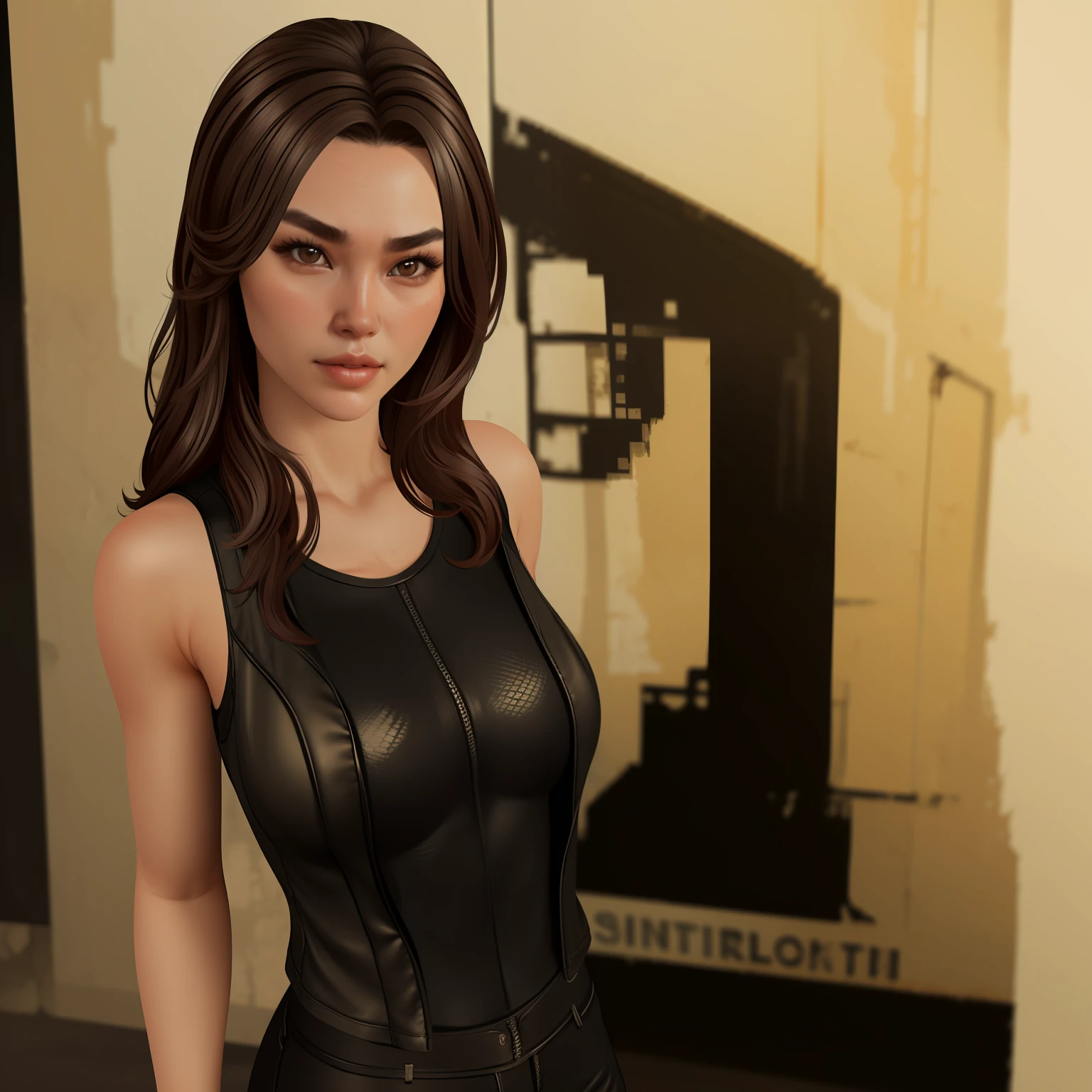 Half-body photo of a slim Asian model girl, with brown eyes, wearing a tank top shirt, photorealistic, high contrast, 8k HD, detailed, hyper-detailed, realistic skin texture, best quality, ultra high res, raw photo, dramatic lighting, unreal engine