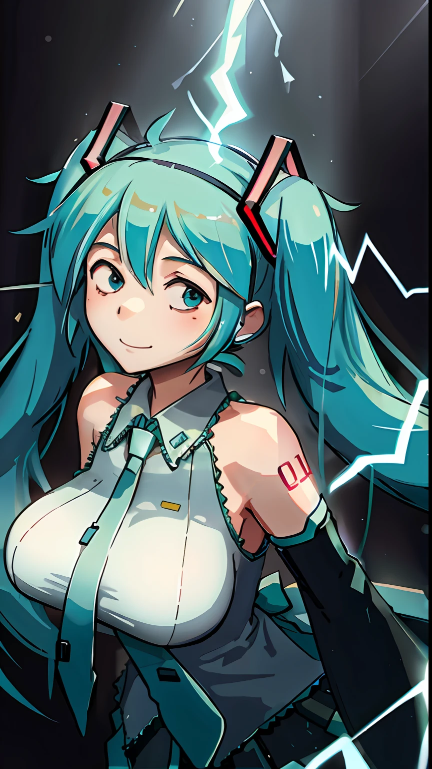 Hatsune Miku, large full breasts, A slight smile, LightningMagicAI, top-quality,