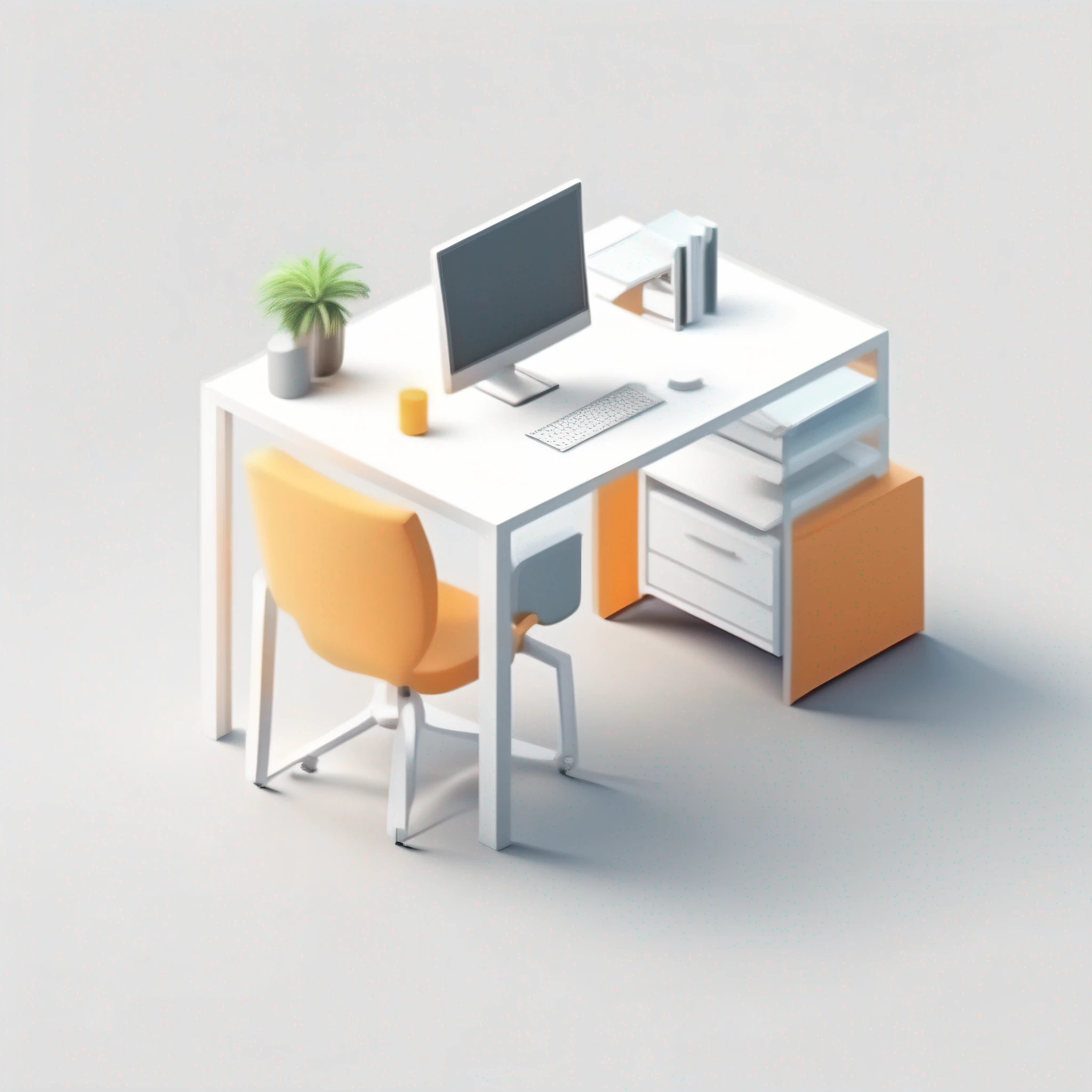 Office furniture icon，3d rendering on white background isometric Ulinterface with 3D elements studio lighting