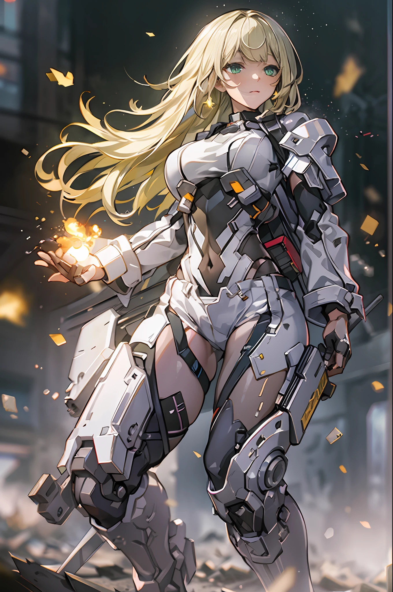 a girl running and shooting a rail gun, smoke, explosion, debris, (battlefield:1.4), (running:1.4), (shooting:1.4), (Rail gun:1.4), (Thick Body:1.4), (Long Blond Hair:1.4), Green Eyes, HDR (High Dynamic Range), Ray Tracing, NVIDIA RTX, Super-Resolution, Unreal 5, Subsurface Scattering, PBR Texturing, Post-Processing, Anisotropic Filtering, Depth-Of-Field ,Maximum Clarity And Sharpness, Multi-Layered Textures, Albedo And Specular Maps, Surface Shading, Accurate Simulation Of Light-Material Interaction, Octane Render, Two-Tone Lighting, Low ISO, White Balance, Rule Of Thirds, Wide Aperture, 8K RAW, Efficient Sub-Pixel, Sub-Pixel Convolution, (Luminescent Particles:1.4), {{Masterpiece, Best Quality, Extremely Detailed CG, Unity 8k Wallpaper, 3D, Cinematic Lighting, Lens Flare}},