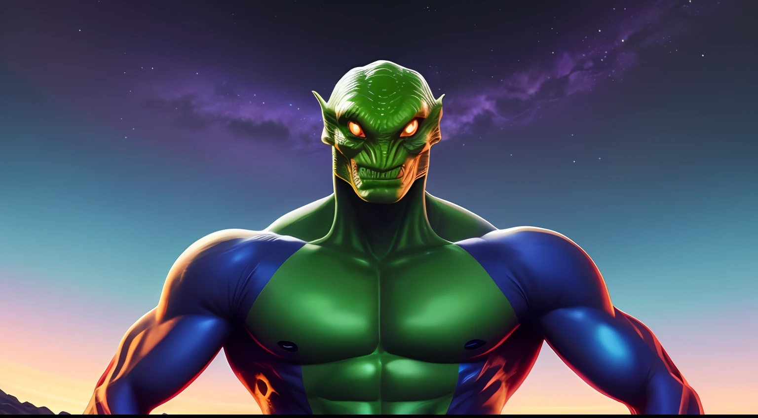 reptilian space alien,A TRUMP ALIEN who strikes a confident pose while wearing a stylish sports swimsuit. The swimsuit should have neutral colors like those of an Olympic swimmer.. The extraterrestrial model should exude a sense of tranquility, showcasing his unique physique and style. El fondo debe ser un entorno moderno y minimalista, enfatizando el contraste entre lo extraterrestre y su entorno.