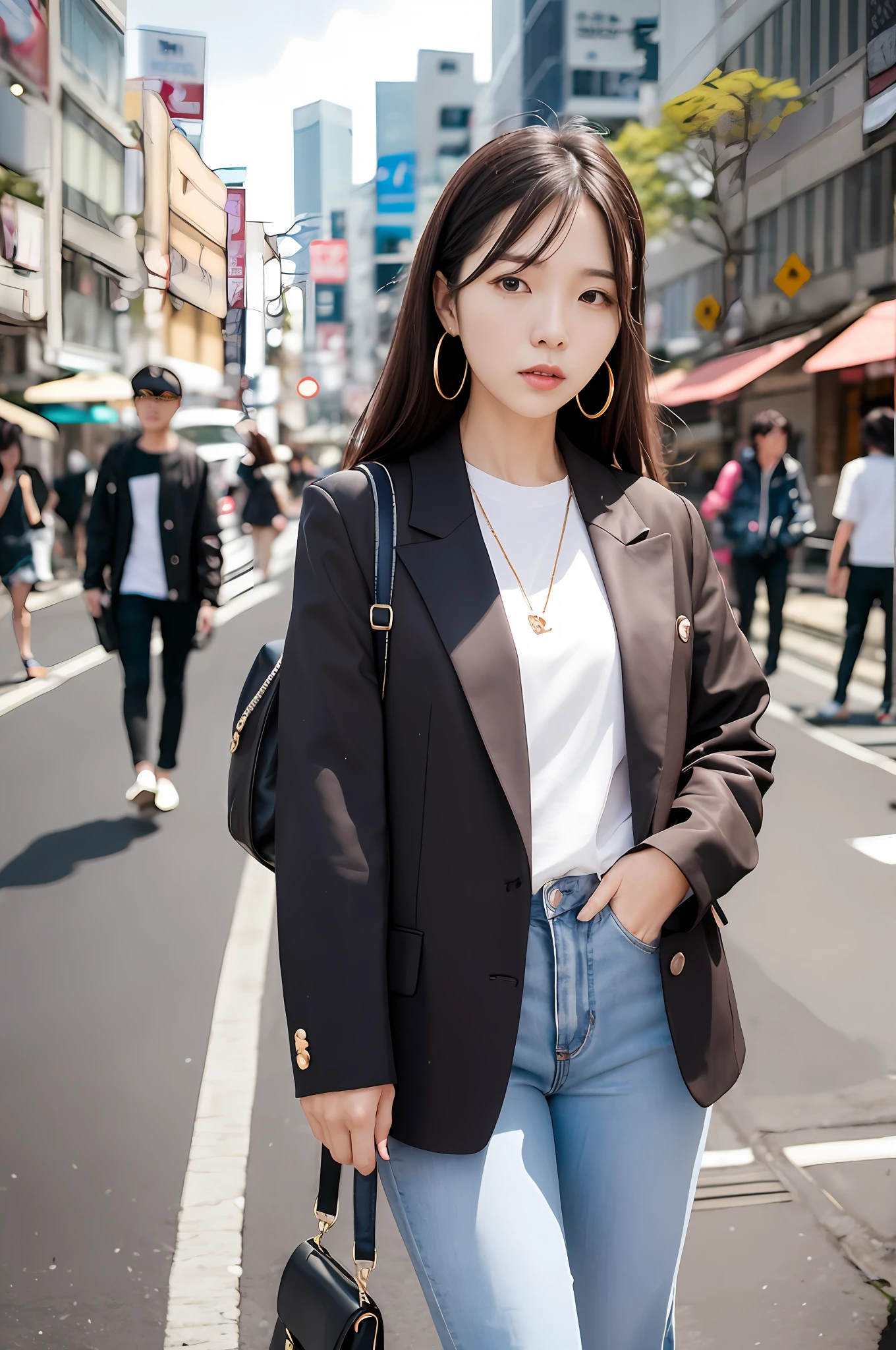 Title: "Seoul Stroll: A Stylish Korean Girl's Fashion Adventure"
Prompt:
In the vibrant streets of Seoul, South Korea, a young fashion enthusiast named Ji-won Kim is known for her impeccable taste and unique style. As she embarks on a sunny afternoon stroll, describe Ji-won's fashion-forward outfit and the confidence she exudes with every step.
Start by introducing Ji-won's background, highlighting her love for fashion and how it has shaped her identity. Did she study fashion, or is her flair for style a natural talent? Explore the influences that have contributed to her fashion choices, whether it be Korean pop culture, streetwear trends, or her own creative vision.
Paint a vivid picture of Ji-won's outfit as she steps out onto the bustling streets of Seoul. What is she wearing today? Perhaps a trendy oversized blazer in a bold color, paired with a graphic t-shirt and high-waisted distressed jeans. Don't forget to describe the carefully curated accessories, such as statement earrings and a chic mini backpack that complete her look.
As Ji-won walks through the city, showcase the reactions she receives from passersby. Does she turn heads with her unique style? How do people react to her fashion choices - admiration, curiosity, or maybe even some envious glances?
Ji-won's passion for fashion extends beyond just dressing herself. Narrate how she dreams of starting her own fashion blog or working in the fashion industry to make a difference in the world of Korean fashion. How does her creativity and determination fuel her aspirations?
Incorporate the essence of Seoul's fashion scene into the story. How do the city's diverse fashion districts and trendsetting boutiques inspire Ji-won's style choices? Does she draw inspiration from the colorful street art and lively atmosphere of the city?
Describe Ji-won's encounter with a fellow fashion lover or an aspiring fashion designer during her stroll. How does their conversation revolve around their shared passion for fas