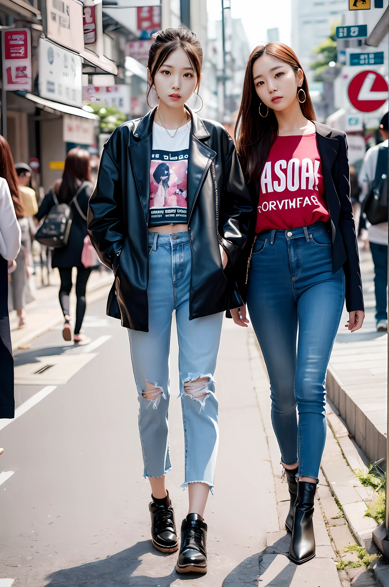 Title: "Seoul Stroll: A Stylish Korean Girl's Fashion Adventure"

Prompt:
In the vibrant streets of Seoul, South Korea, a young fashion enthusiast named Ji-won Kim is known for her impeccable taste and unique style. As she embarks on a sunny afternoon stroll, describe Ji-won's fashion-forward outfit and the confidence she exudes with every step.

Start by introducing Ji-won's background, highlighting her love for fashion and how it has shaped her identity. Did she study fashion, or is her flair for style a natural talent? Explore the influences that have contributed to her fashion choices, whether it be Korean pop culture, streetwear trends, or her own creative vision.

Paint a vivid picture of Ji-won's outfit as she steps out onto the bustling streets of Seoul. What is she wearing today? Perhaps a trendy oversized blazer in a bold color, paired with a graphic t-shirt and high-waisted distressed jeans. Don't forget to describe the carefully curated accessories, such as statement earrings and a chic mini backpack that complete her look.

As Ji-won walks through the city, showcase the reactions she receives from passersby. Does she turn heads with her unique style? How do people react to her fashion choices - admiration, curiosity, or maybe even some envious glances?

Ji-won's passion for fashion extends beyond just dressing herself. Narrate how she dreams of starting her own fashion blog or working in the fashion industry to make a difference in the world of Korean fashion. How does her creativity and determination fuel her aspirations?

Incorporate the essence of Seoul's fashion scene into the story. How do the city's diverse fashion districts and trendsetting boutiques inspire Ji-won's style choices? Does she draw inspiration from the colorful street art and lively atmosphere of the city?

Describe Ji-won's encounter with a fellow fashion lover or an aspiring fashion designer during her stroll. How does their conversation revolve around their shared passion for fas