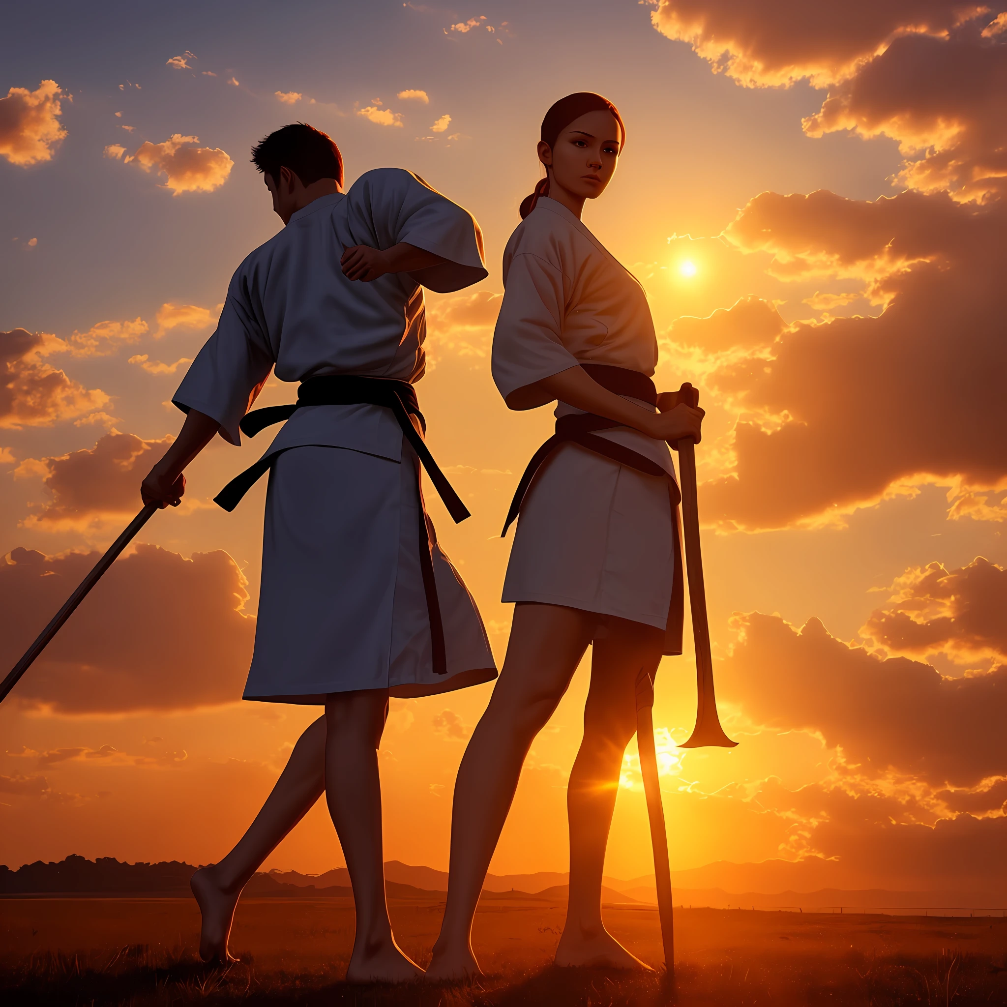 Classical martial arts beauty，Slender long legs，Halberd in hand，Stand in the sunset --auto