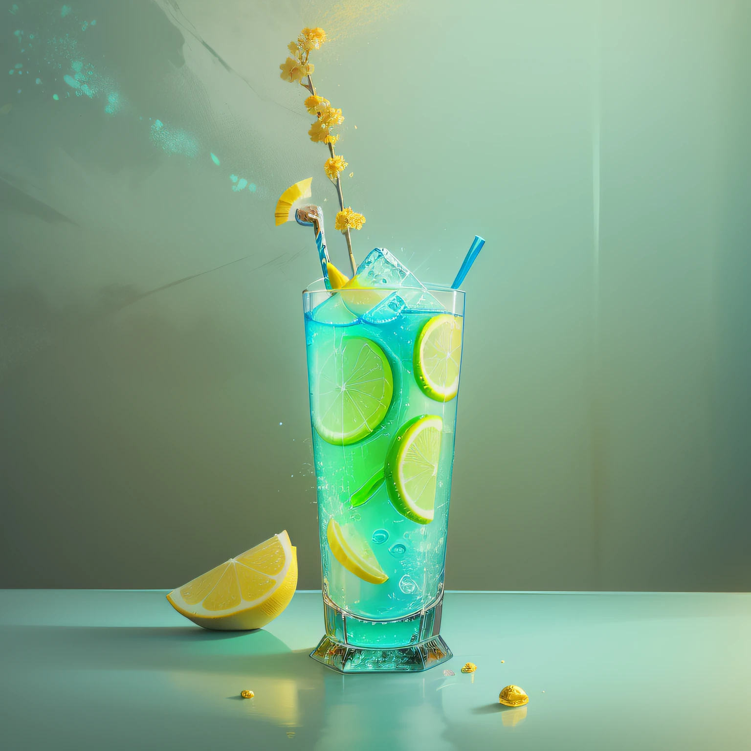 drink de vodka com licor de cacau azul e refrigerante de limao
