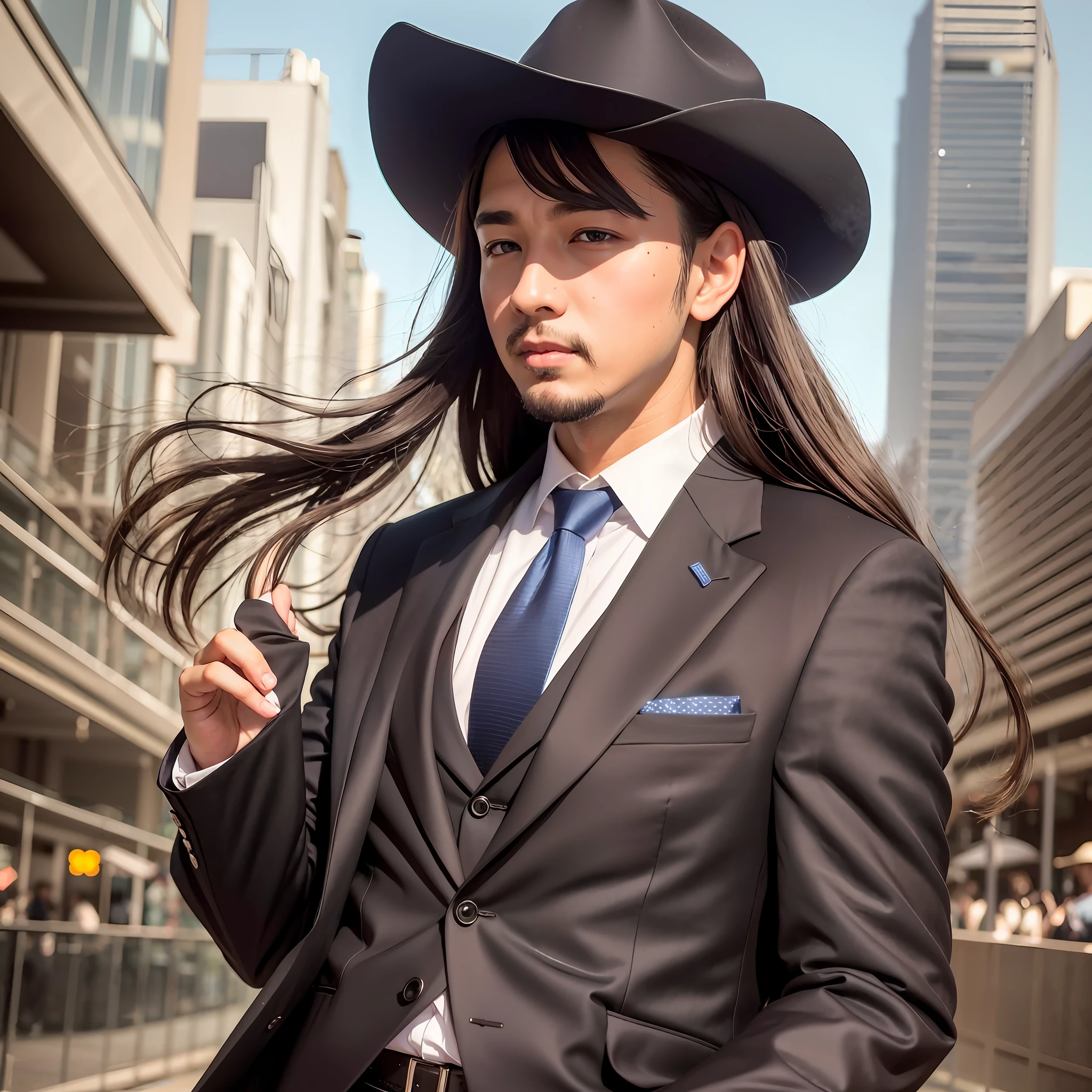 (Cowboy Shot), SFW, (masutepiece), (Best Quality:1.0), (超A high resolution:1.0), Detailed Eye Breaking Ton Rack Lock , Suit, Formal, tailcoat, neck tie, Adjustment tie break party, Gorgeous View, racecourse