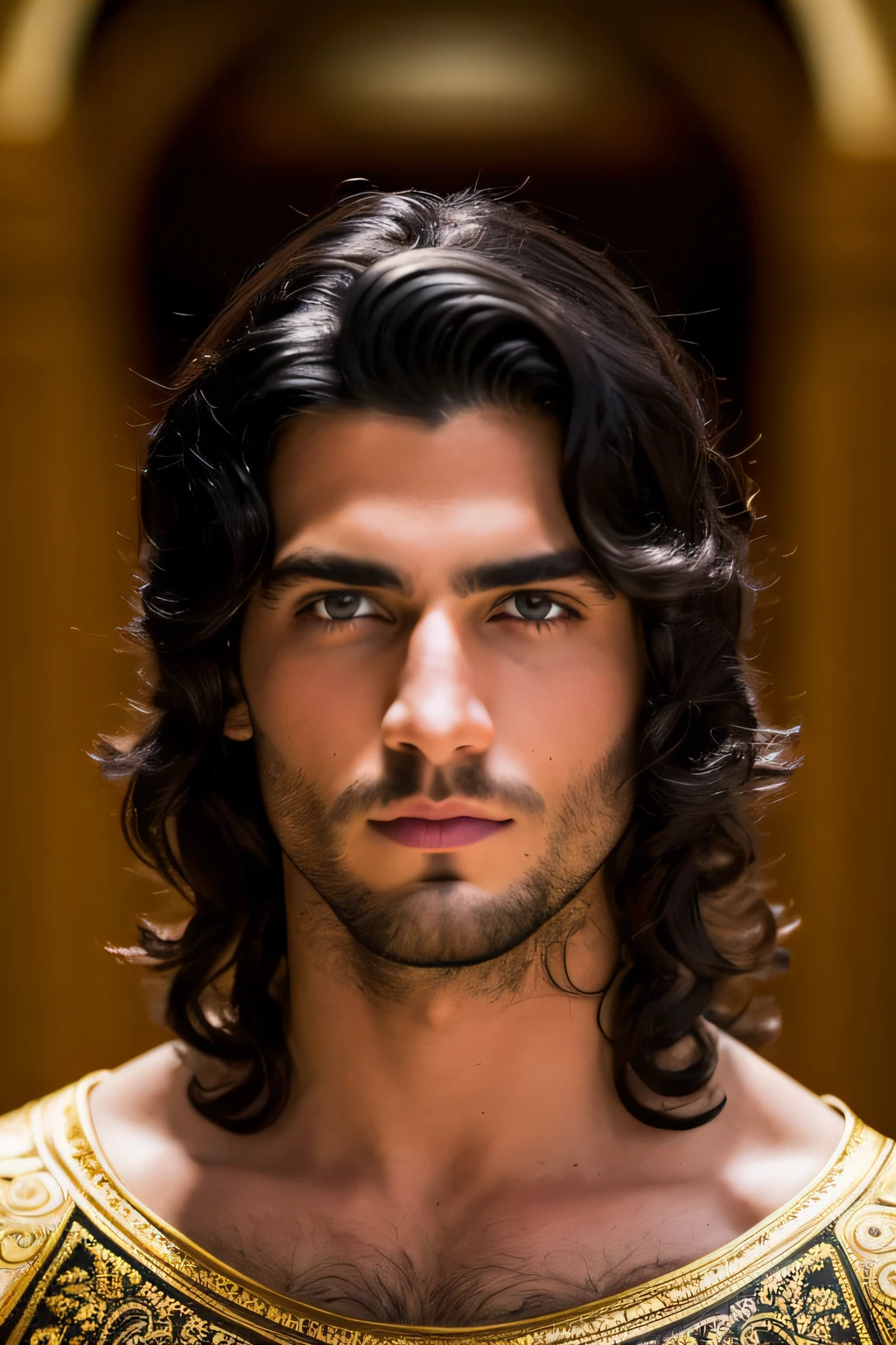 (Nice Disney prince dark black hair, ojos azules, reflejos llamativos y cara de cimento, piel blanca oliva, piel bronceada. Greek Demigod Warrior A1.2), traje de guerrero romano negro y azul, hiper detallado, ultra sharp, 8k, (incrivelmente detalhado: 1.5), fotografia de corpo completo iro, 20 megapixel, Canon E OS R3, completamente detallado, Demigod Grego
