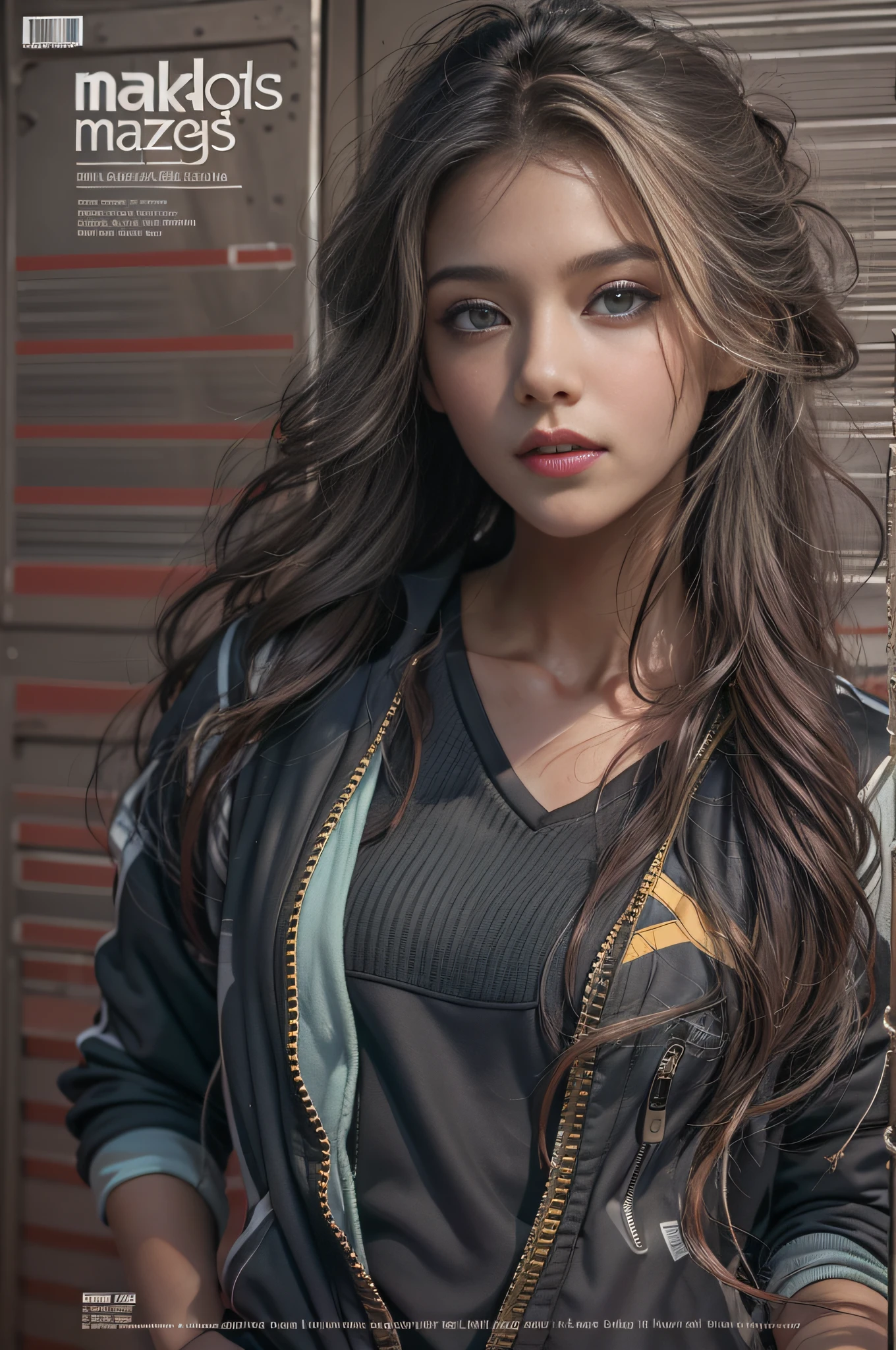 exquisite facial features,Beautiful female teacher,cabelos preto e longos,track suit,track pants,In front of the school,((MagazineCover))