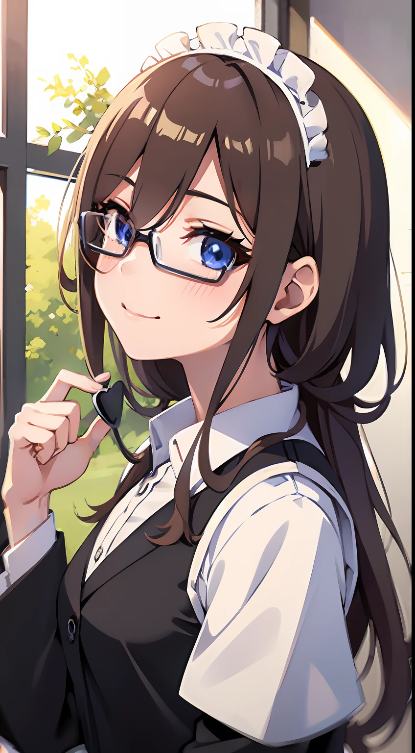 1girl in, nakano miku, eye glass,a smile,mansion, Dark oak decoration, (maid suit)
