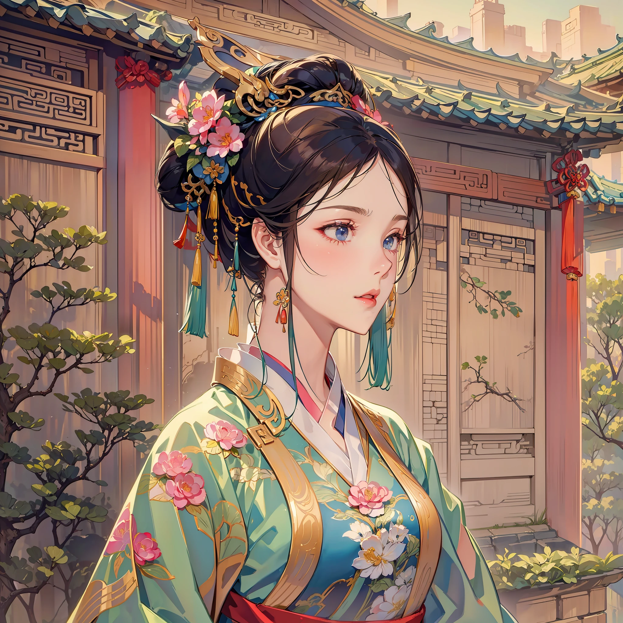 (A lovely maiden, weak)
(In an ancient courtyard)
(Chinese)