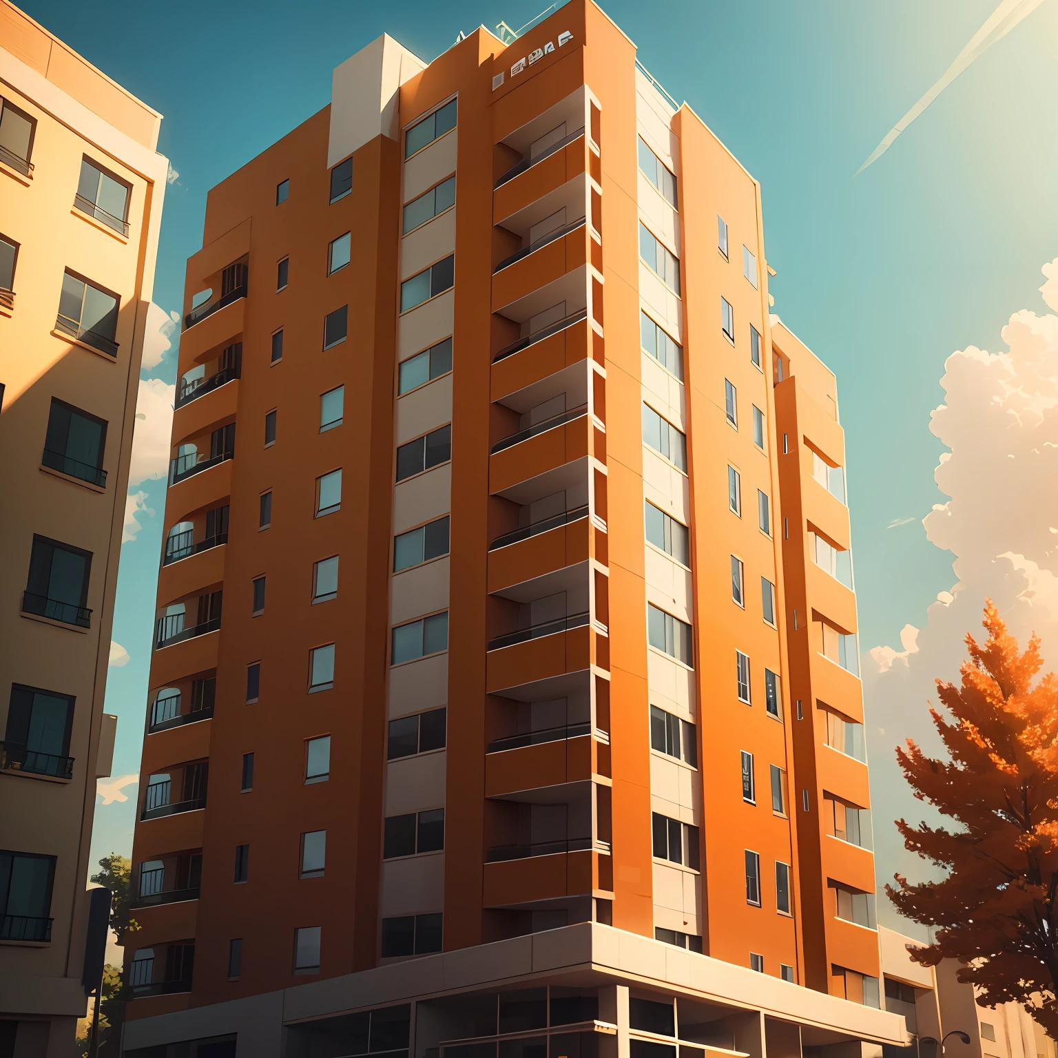 (8k) Illustration of condominium with a little orange color --auto